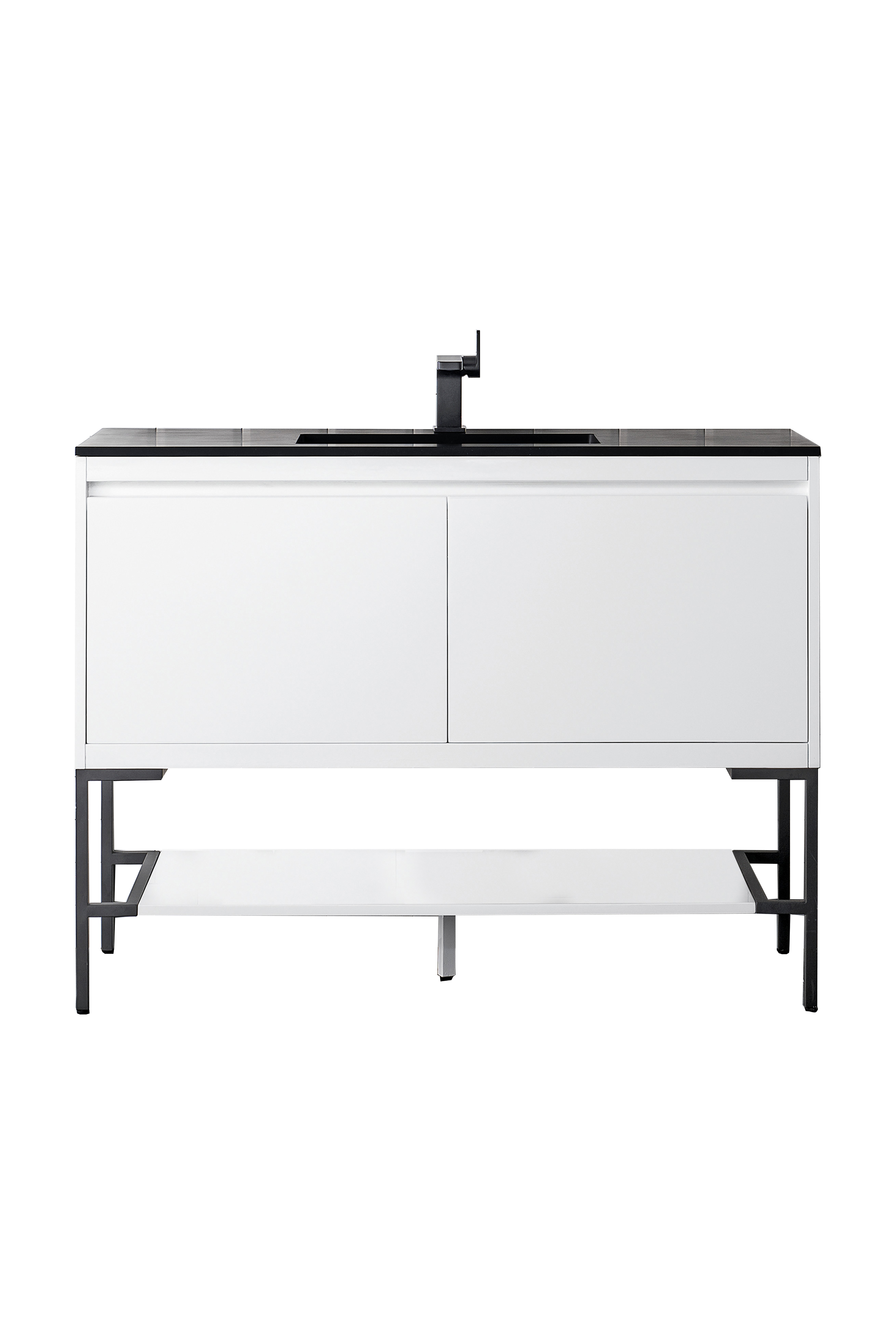 James Martin 801V47.3GWMBKCHB Milan 47.3" Single Vanity Cabinet, Glossy White, Matte Black w/Charcoal Black Composite Top
