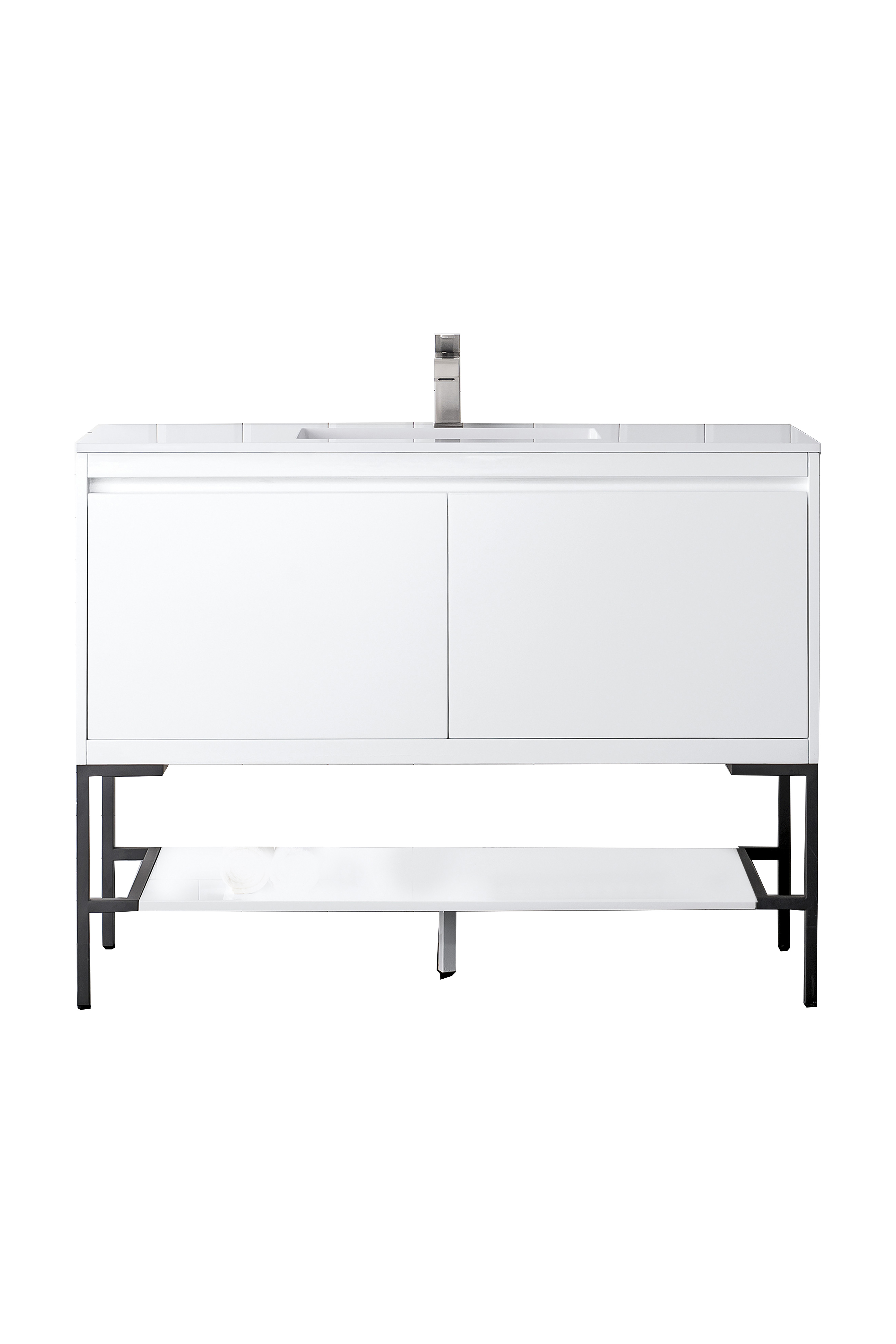 James Martin 801V47.3GWMBKGW Milan 47.3" Single Vanity Cabinet, Glossy White, Matte Black w/Glossy White Composite Top