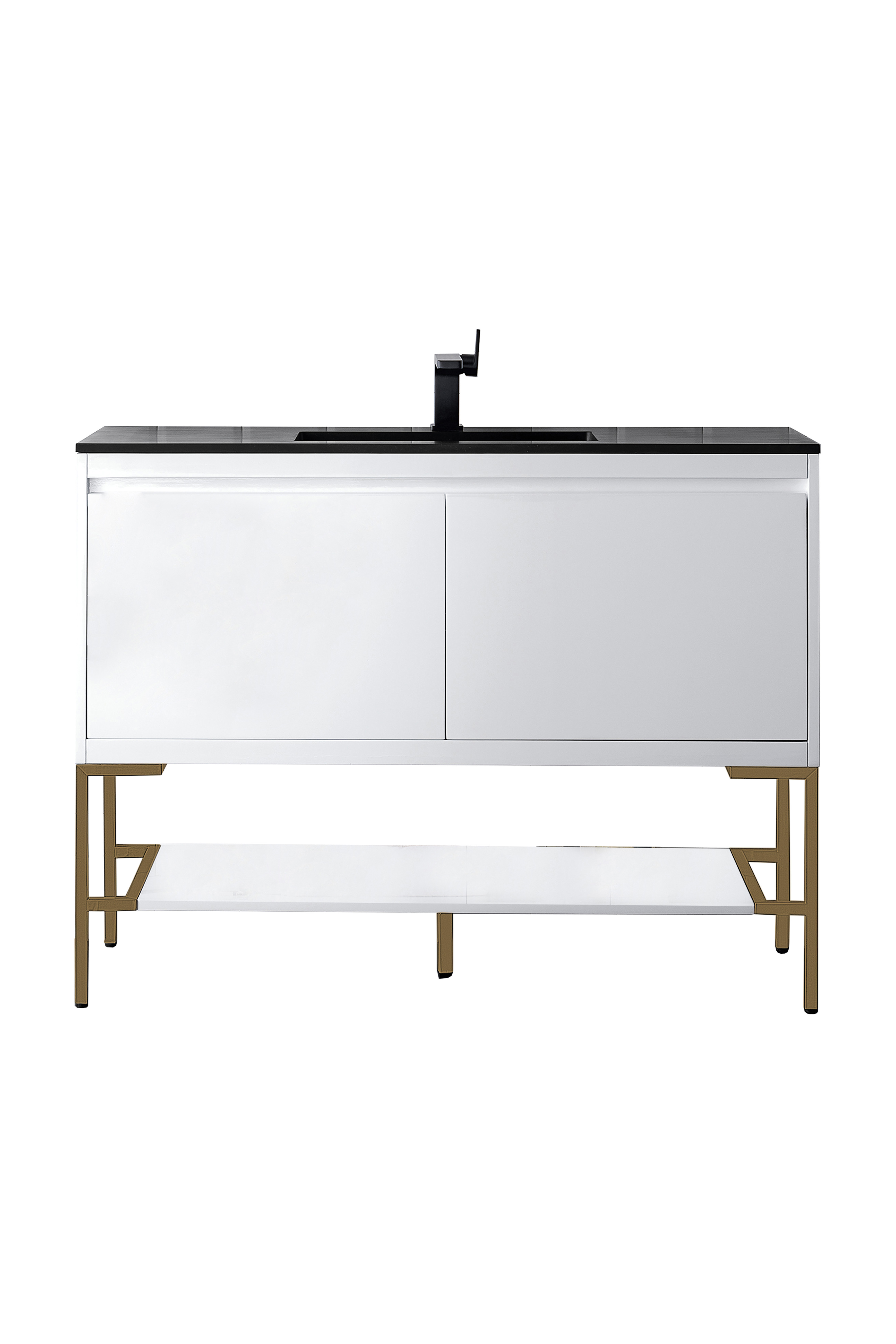 James Martin 801V47.3GWRGDCHB Milan 47.3" Single Vanity Cabinet, Glossy White, Radiant Gold w/Charcoal Black Composite Top