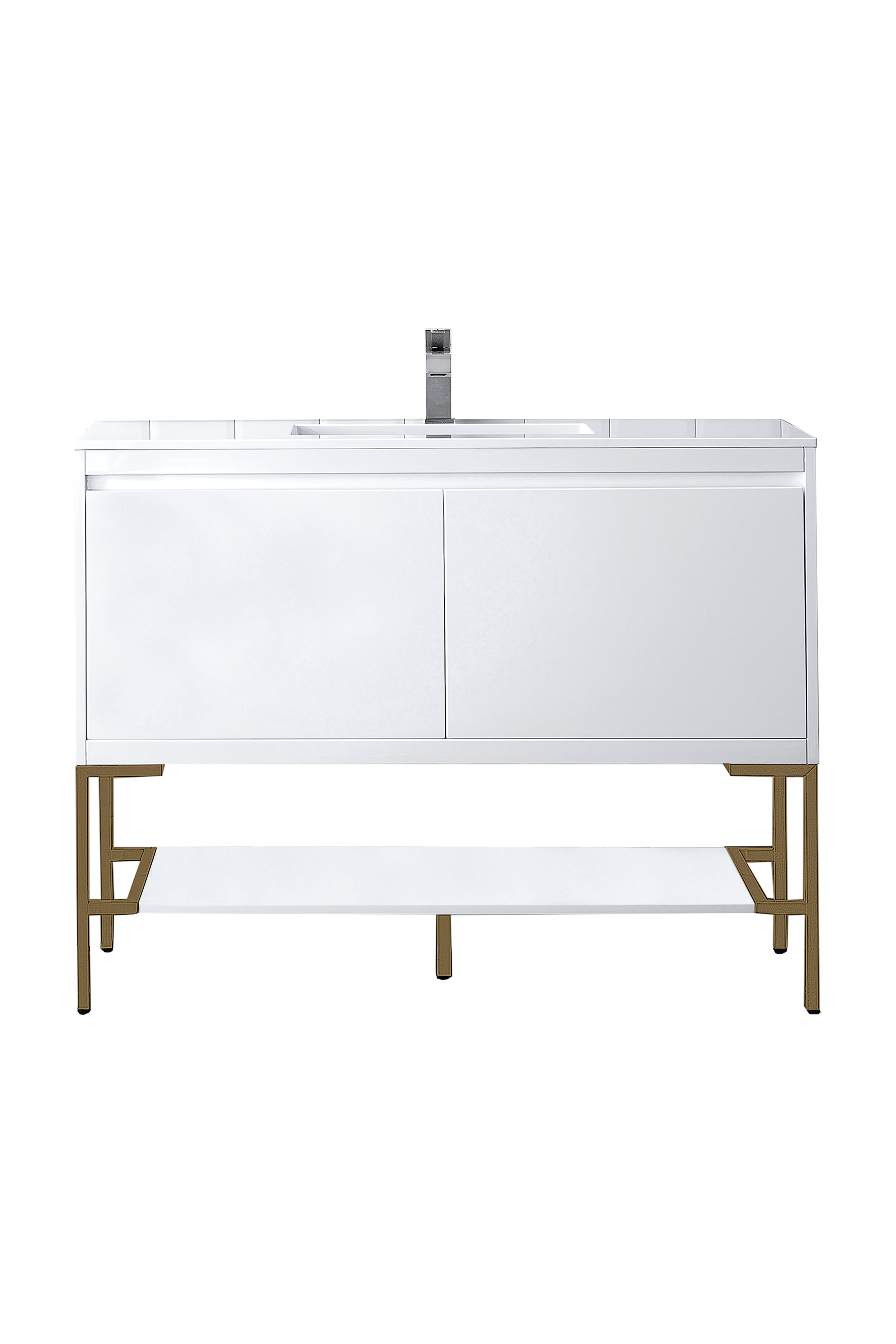 James Martin 801V47.3GWRGDGW Milan 47.3" Single Vanity Cabinet, Glossy White, Radiant Gold w/Glossy White Composite Top