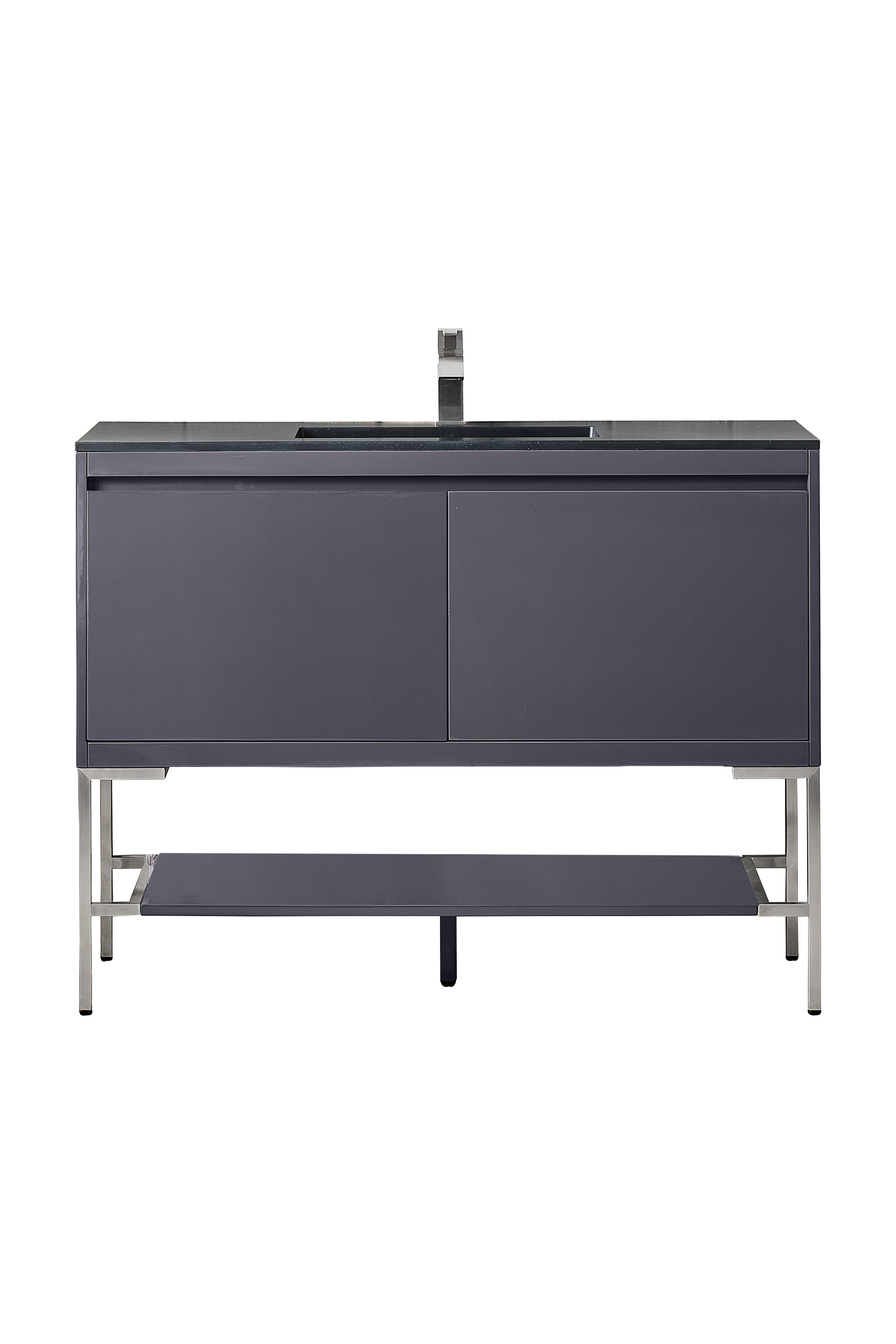 James Martin 801V47.3MGGBNKCHB Milan 47.3" Single Vanity Cabinet, Modern Grey Glossy, Brushed Nickel w/Charcoal Black Composite Top