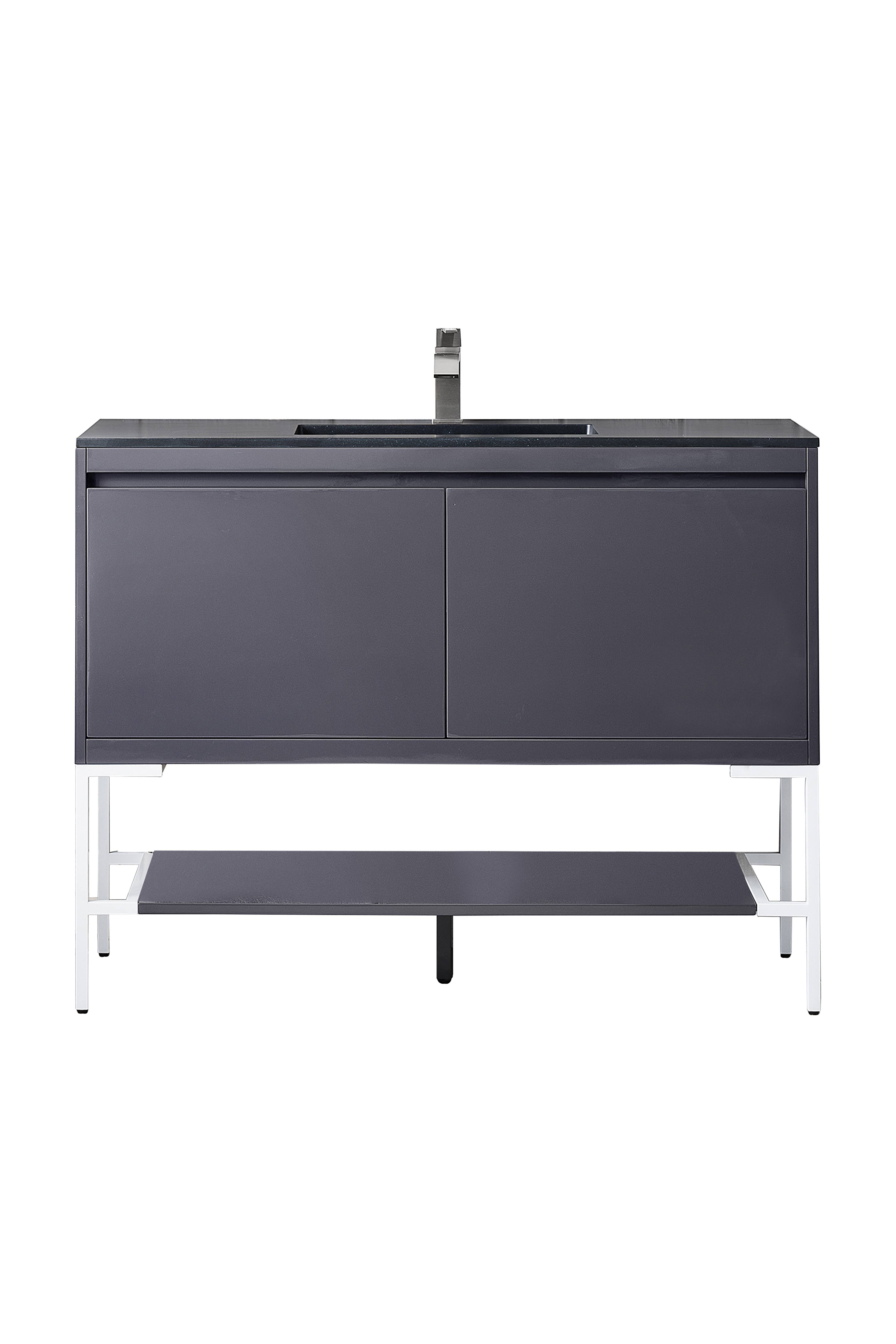 James Martin 801V47.3MGGGWCHB Milan 47.3" Single Vanity Cabinet, Modern Grey Glossy, Glossy White w/Charcoal Black Composite Top