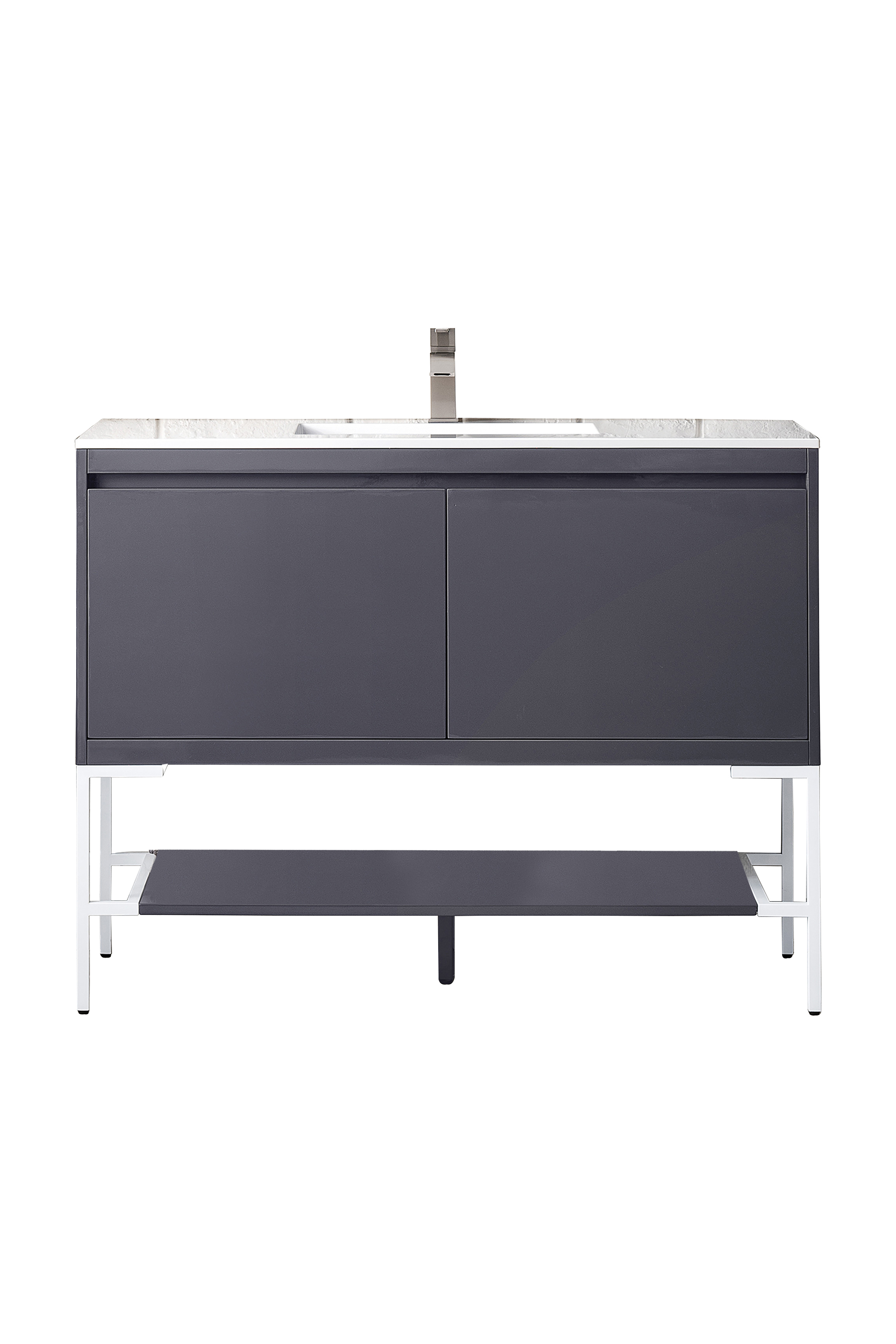 James Martin 801V47.3MGGGWGW Milan 47.3" Single Vanity Cabinet, Modern Grey Glossy, Glossy White w/Glossy White Composite Top