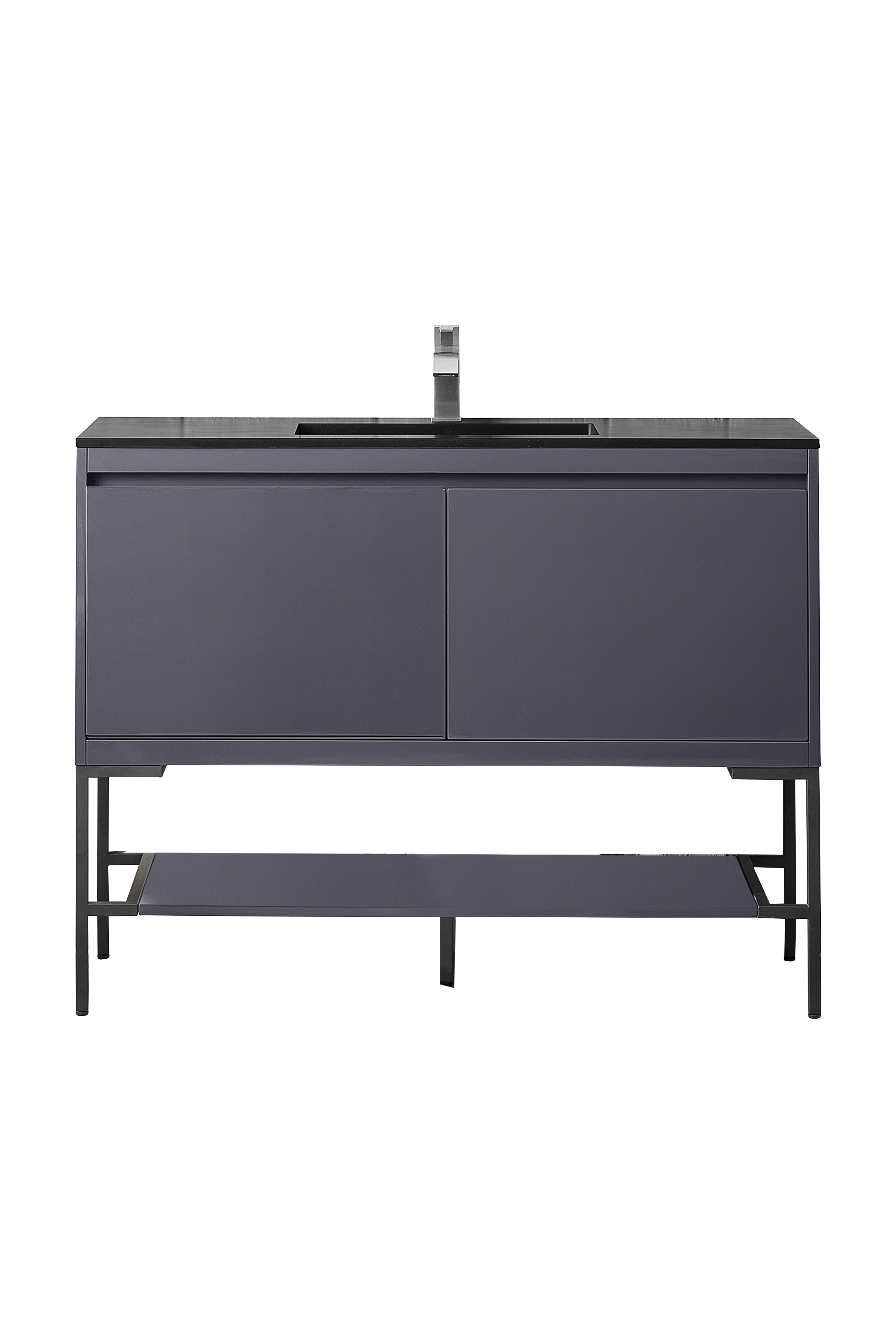 James Martin 801V47.3MGGMBKCHB Milan 47.3" Single Vanity Cabinet, Modern Grey Glossy, Matte Black w/Charcoal Black Composite Top