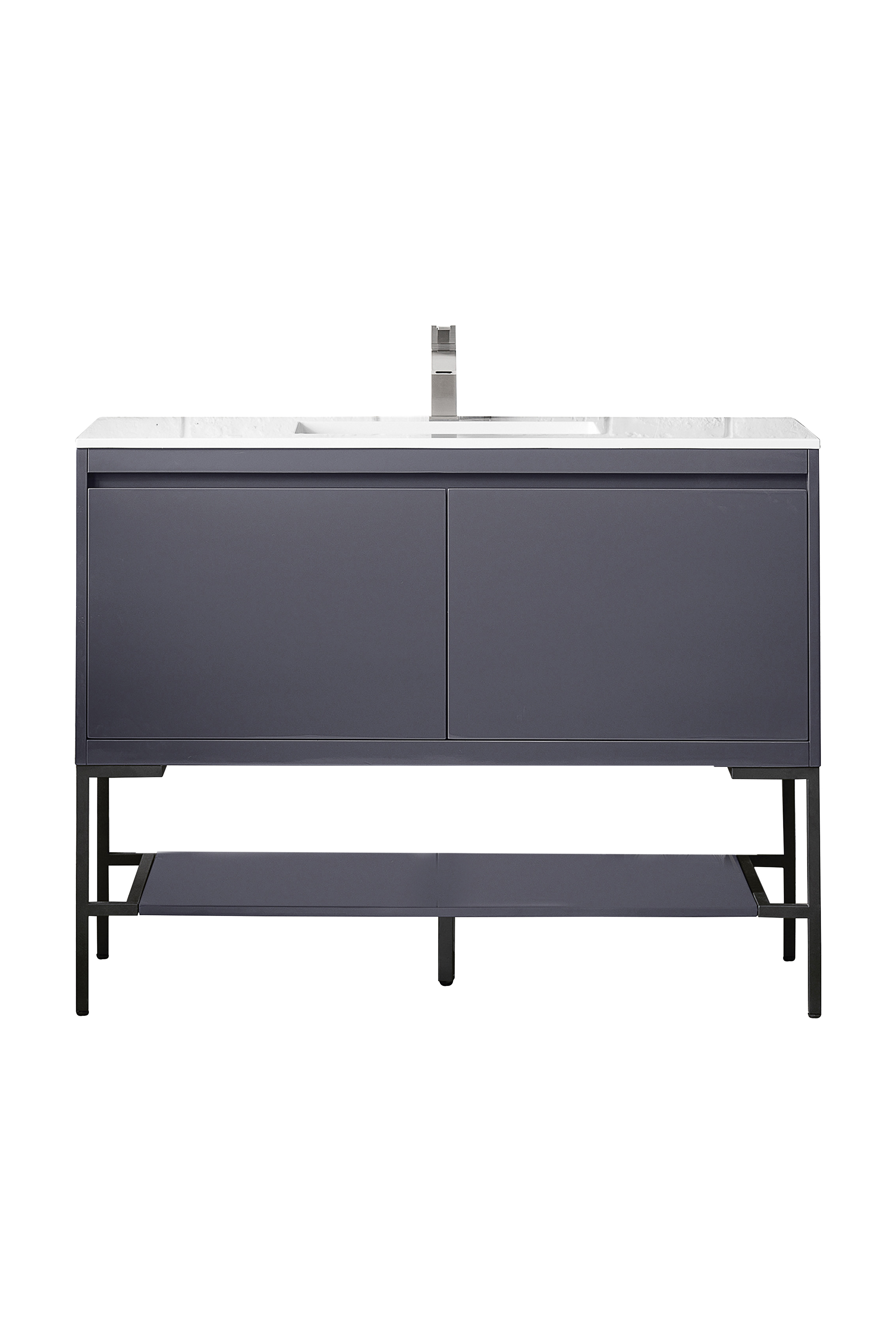 James Martin 801V47.3MGGMBKGW Milan 47.3" Single Vanity Cabinet, Modern Grey Glossy, Matte Black w/Glossy White Composite Top