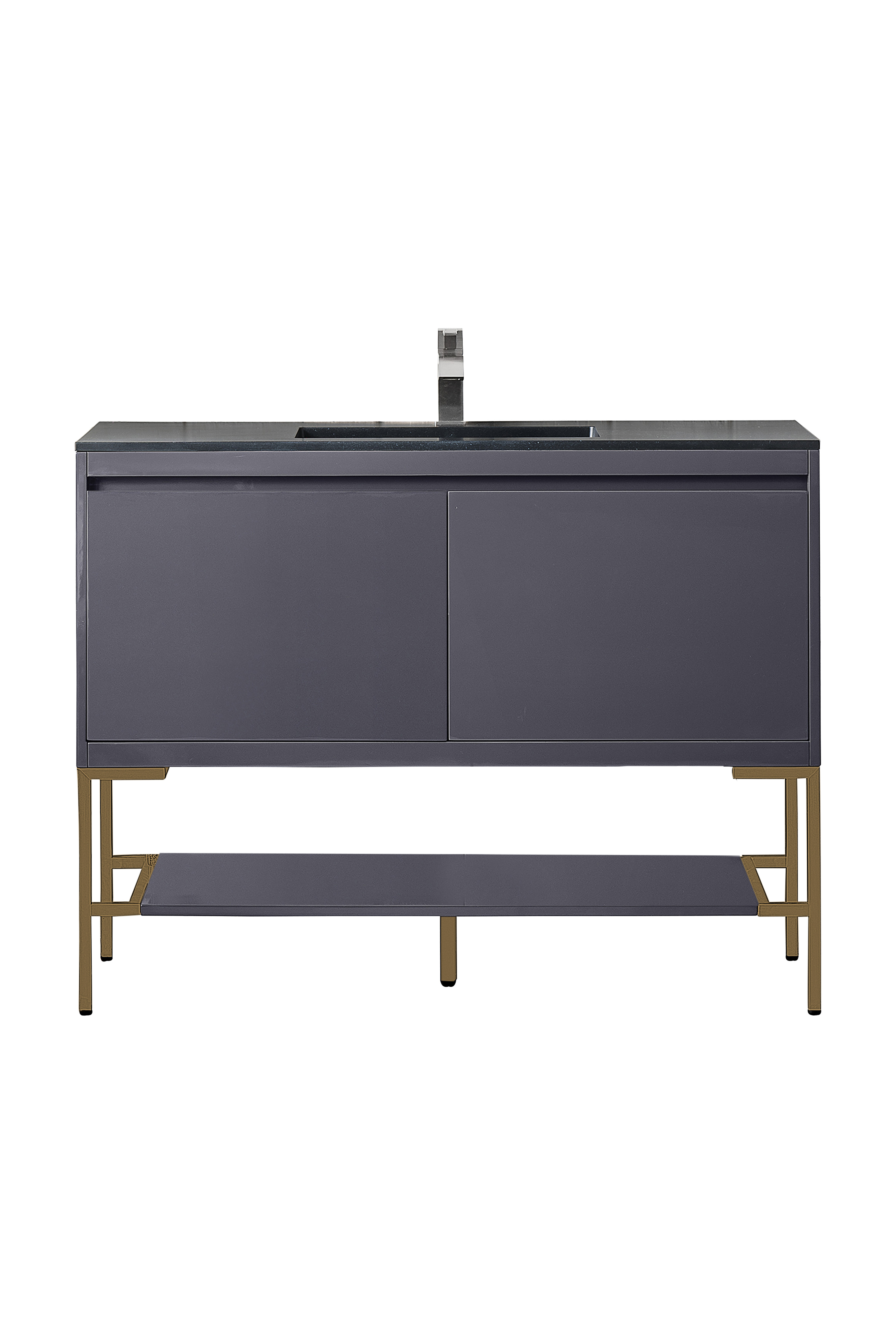 James Martin 801V47.3MGGRGDCHB Milan 47.3" Single Vanity Cabinet, Modern Grey Glossy, Radiant Gold w/Charcoal Black Composite Top