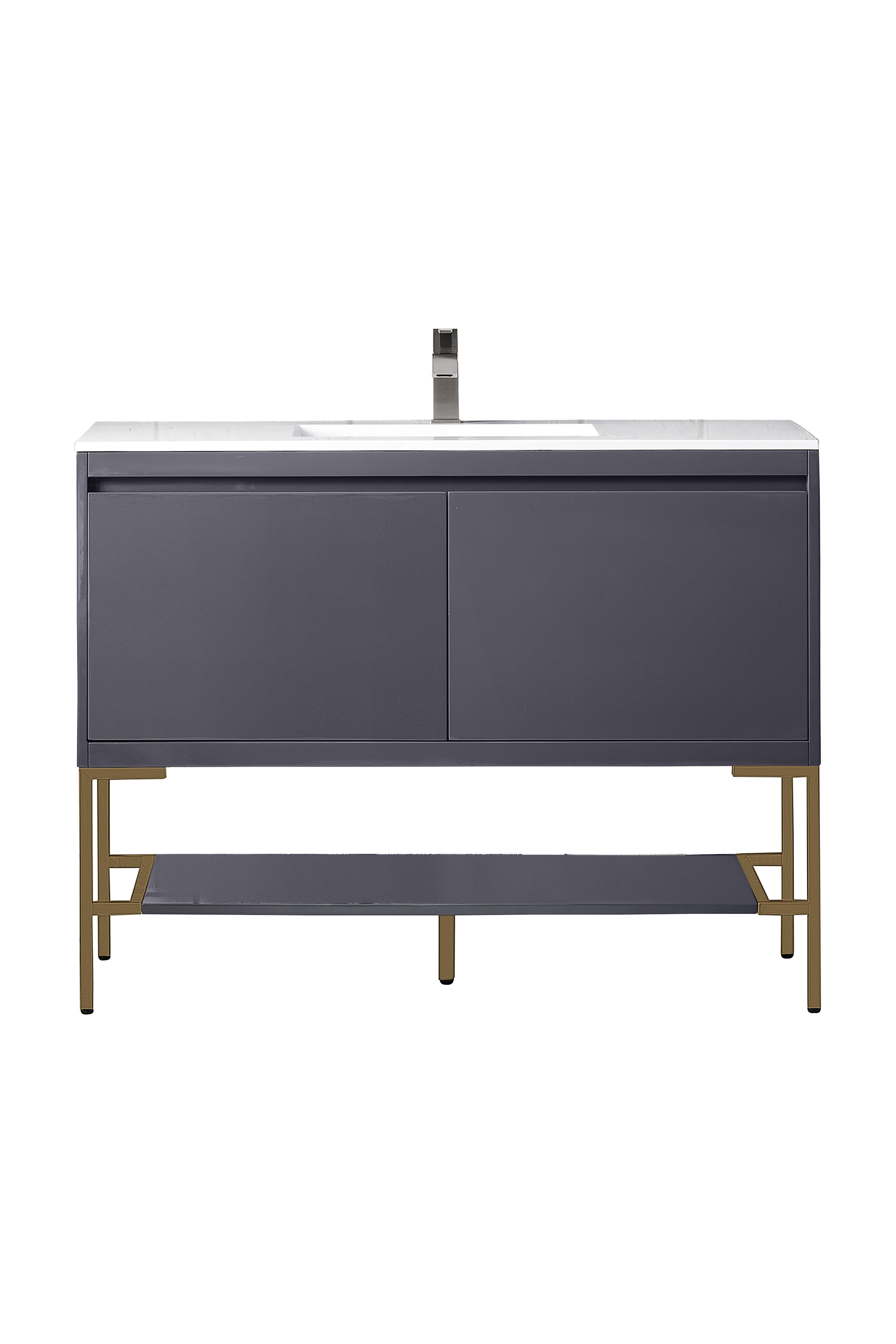 James Martin 801V47.3MGGRGDGW Milan 47.3" Single Vanity Cabinet, Modern Grey Glossy, Radiant Gold w/Glossy White Composite Top