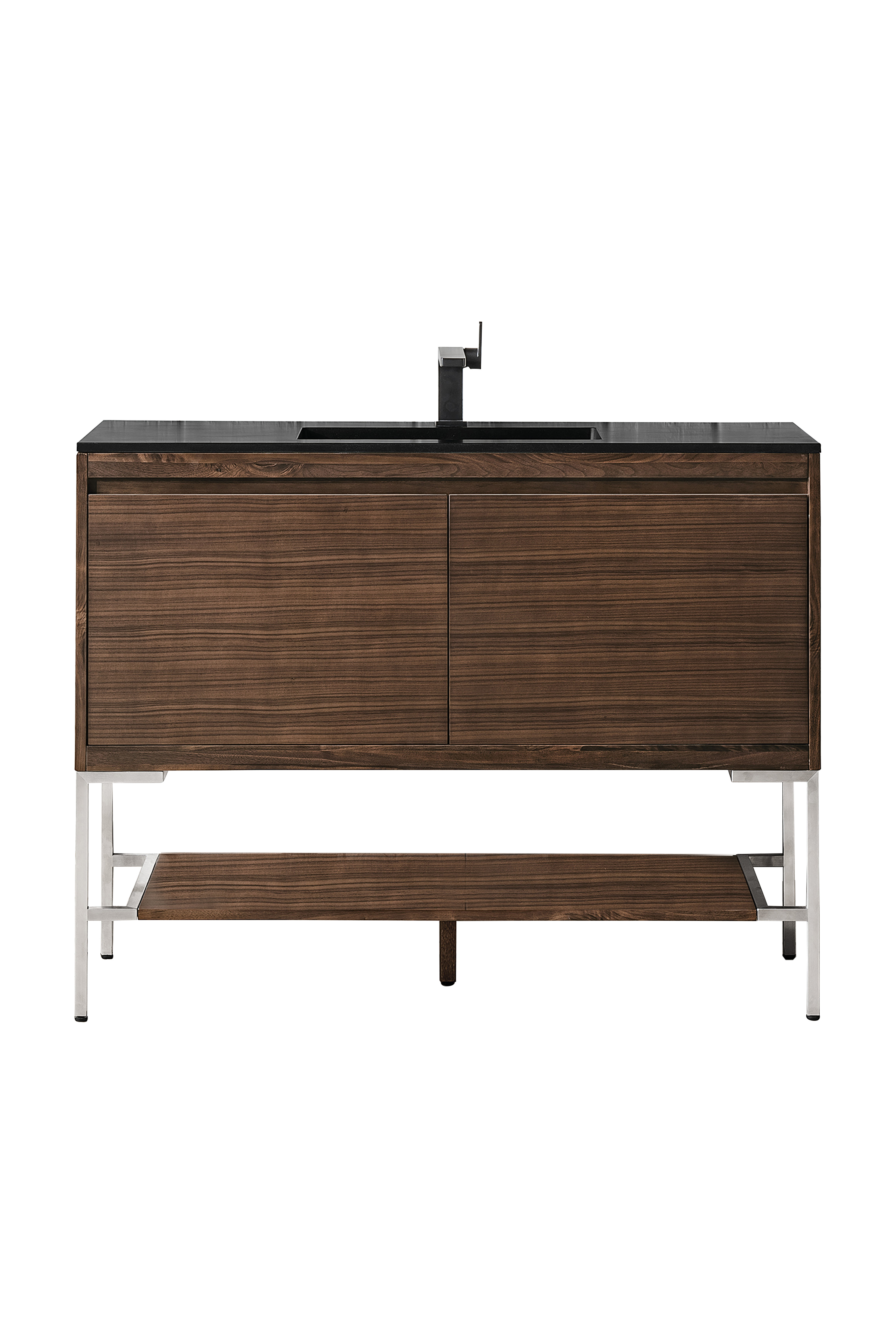 James Martin 801V47.3WLTBNKCHB Milan 47.3" Single Vanity Cabinet, Mid Century Walnut, Brushed Nickel w/Charcoal Black Composite Top