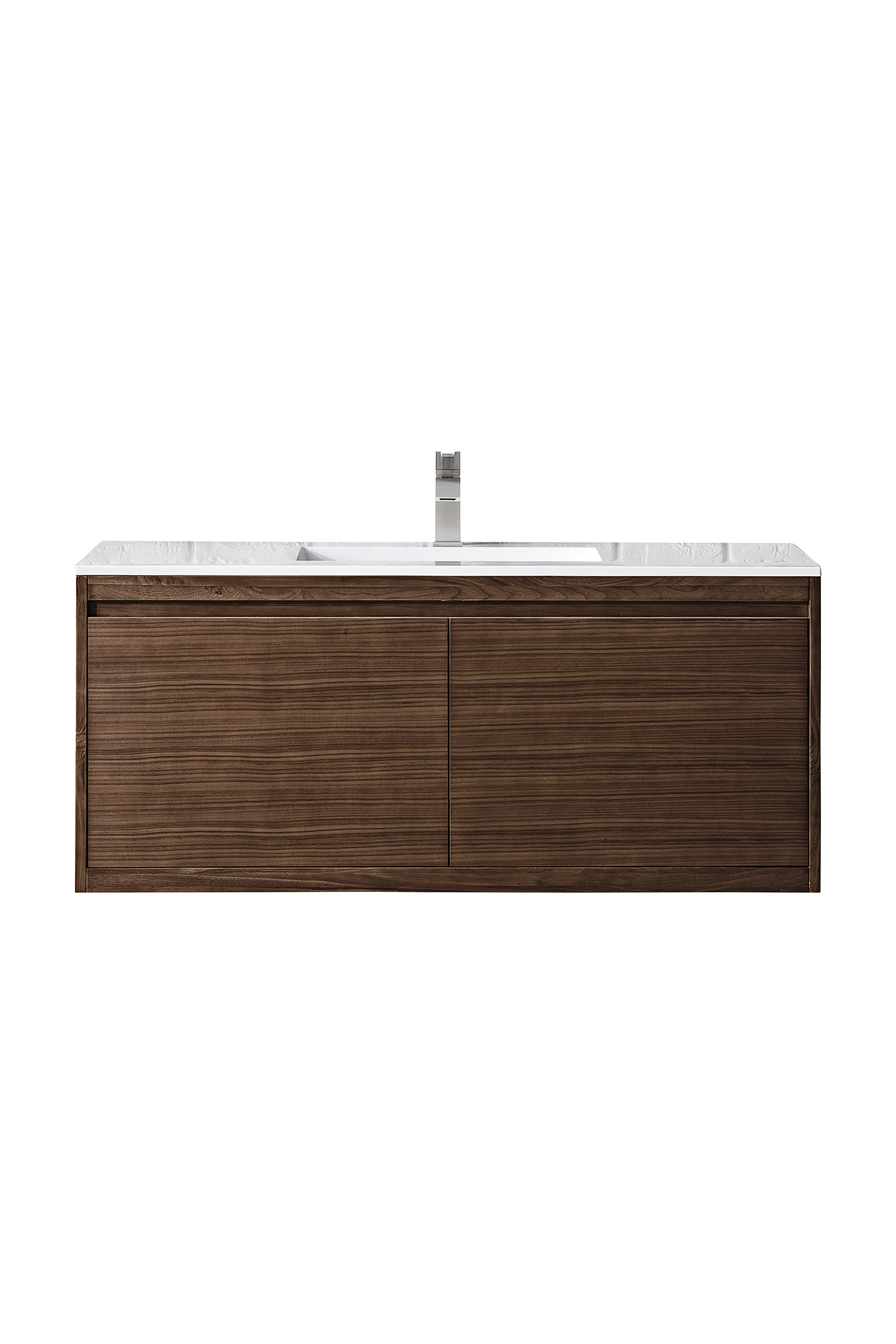 James Martin 801V47.3WLTGW Milan 47.3" Single Vanity Cabinet, Mid Century Walnut w/Glossy White Composite Top