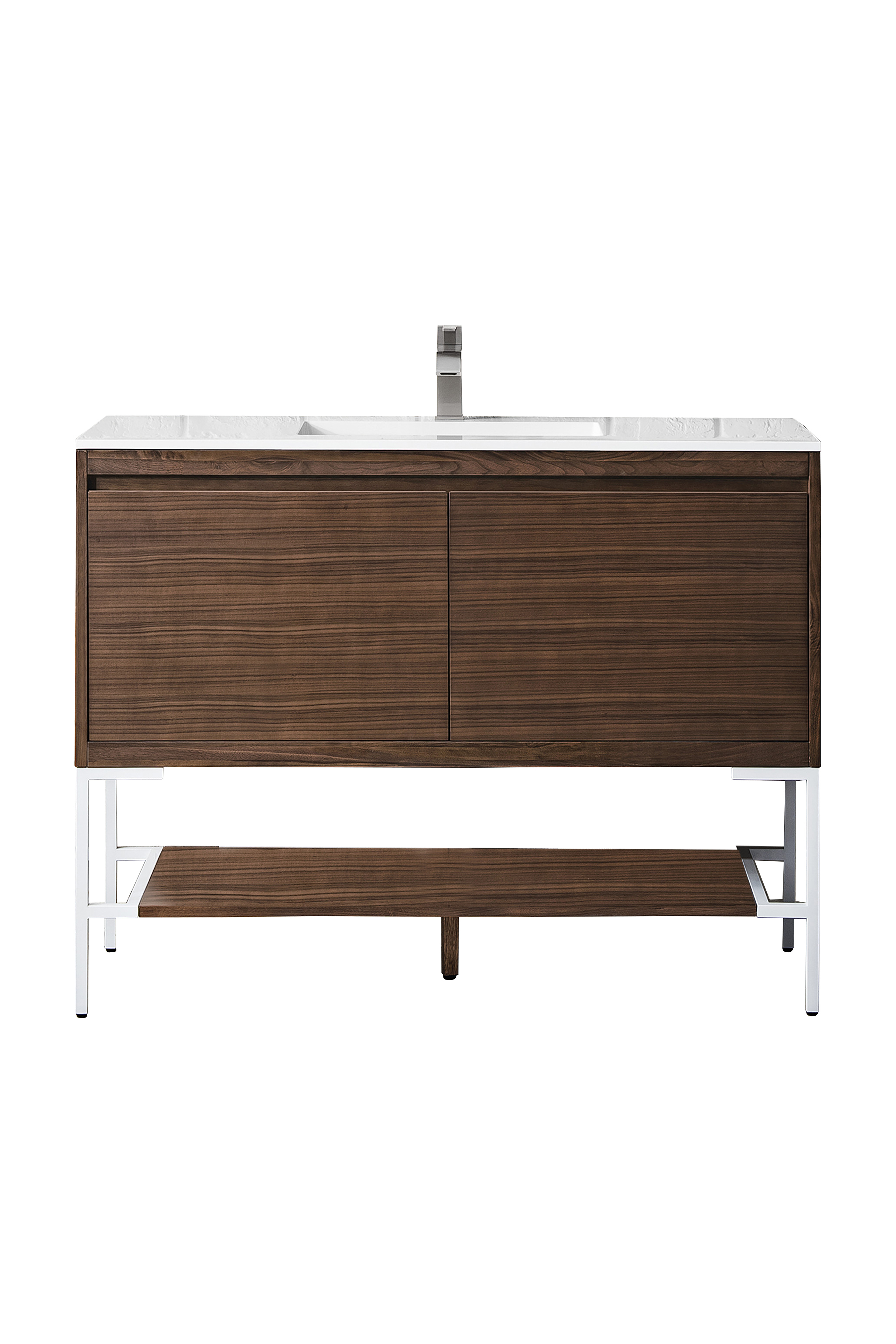 James Martin 801V47.3WLTGWGW Milan 47.3" Single Vanity Cabinet, Mid Century Walnut, Glossy White w/Glossy White Composite Top