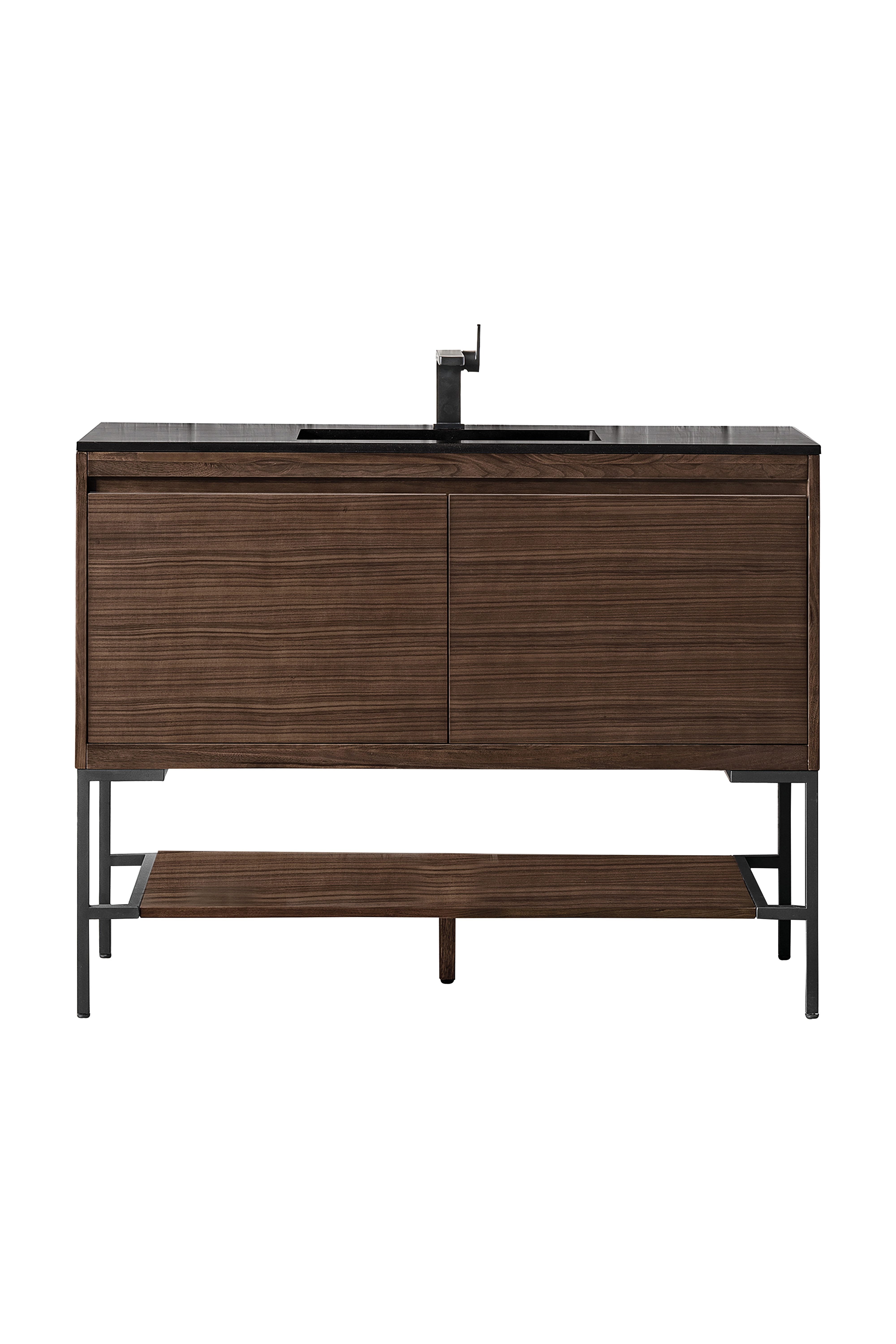 James Martin 801V47.3WLTMBKCHB Milan 47.3" Single Vanity Cabinet, Mid Century Walnut, Matte Black w/Charcoal Black Composite Top