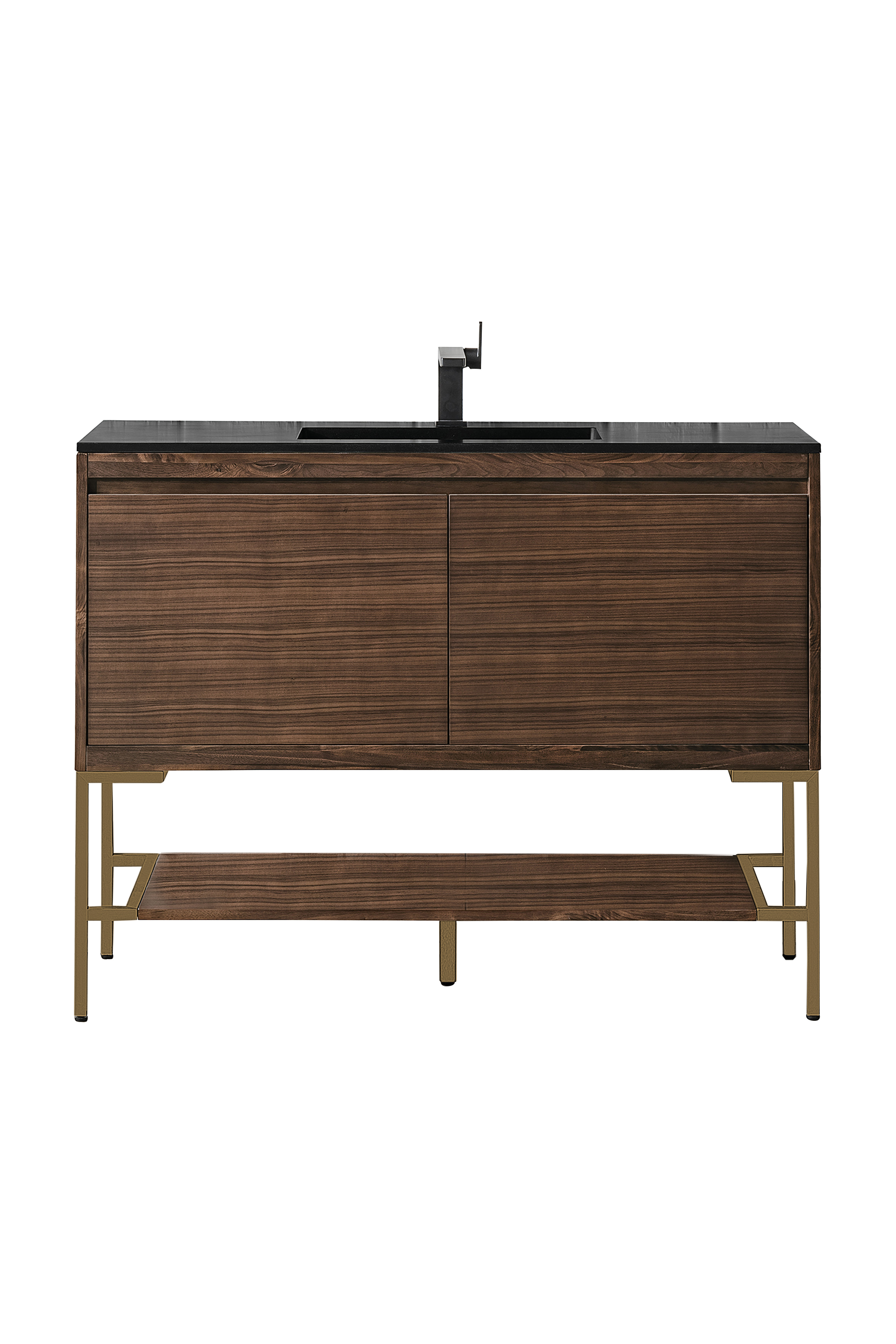 James Martin 801V47.3WLTRGDCHB Milan 47.3" Single Vanity Cabinet, Mid Century Walnut, Radiant Gold w/Charcoal Black Composite Top