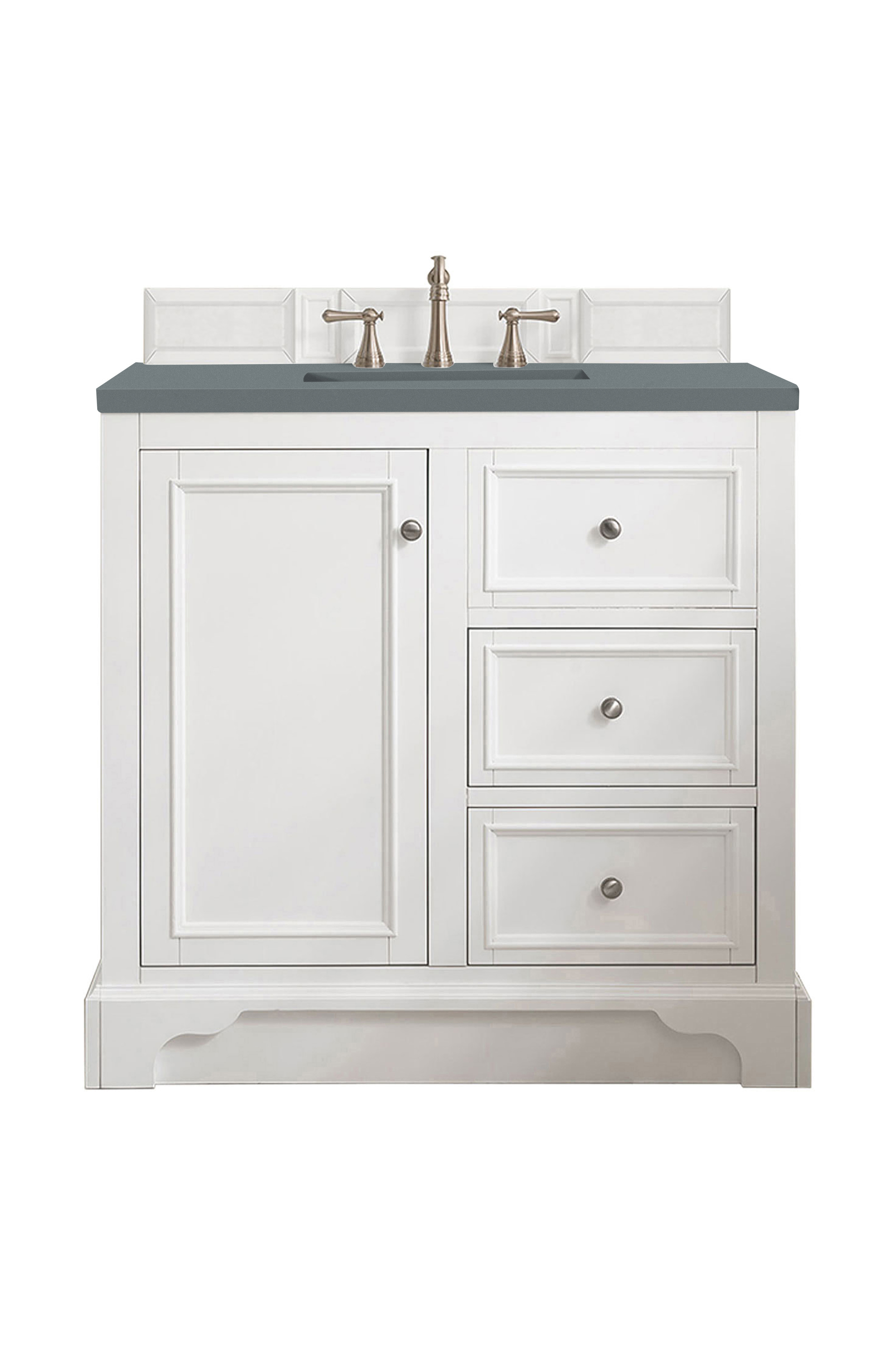 James Martin 825-V36-BW-3CBL De Soto 36" Single Vanity, Bright White, w/ 3 CM Cala Blue Quartz Top