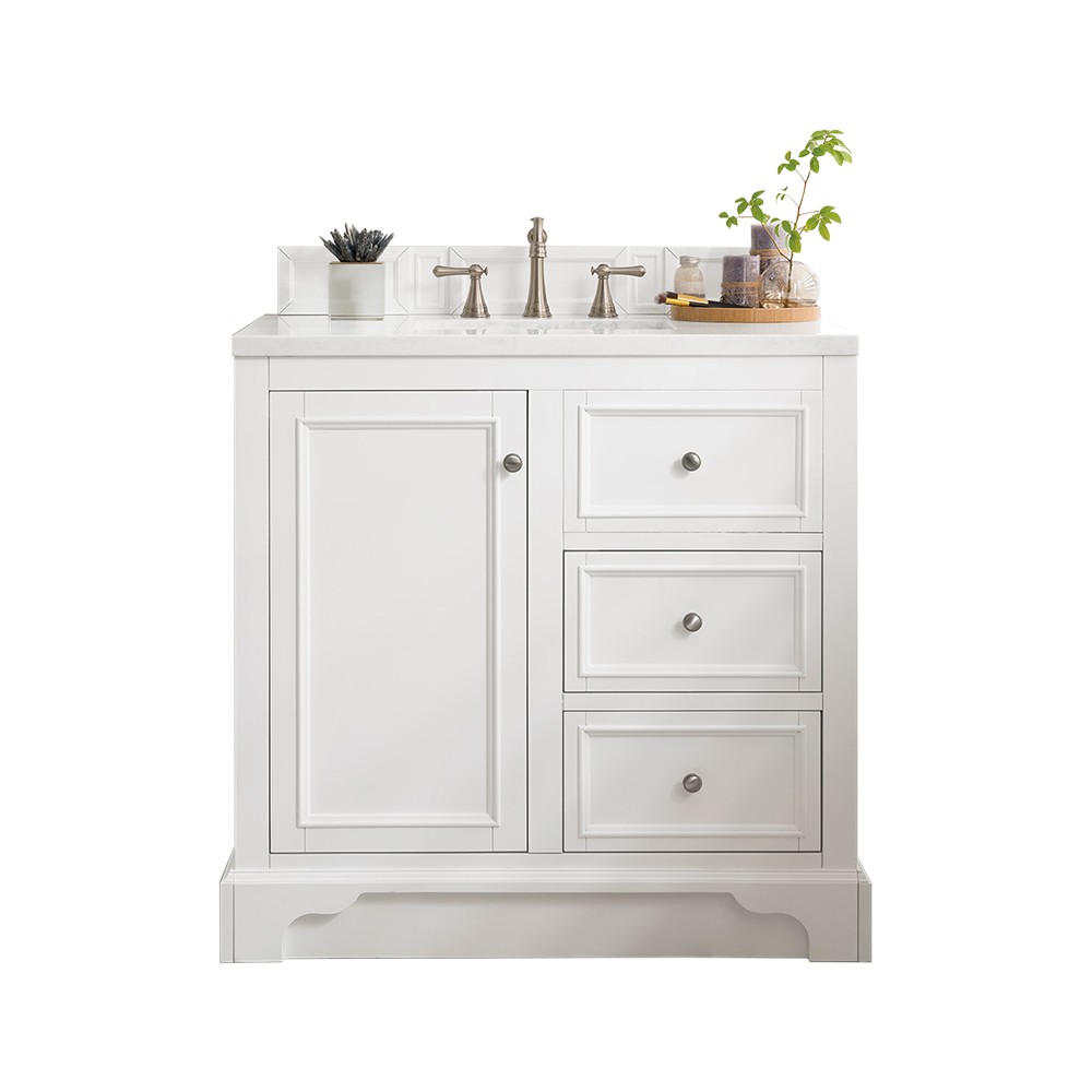 James Martin 825-V36-BW-3CLW De Soto 36" Single Vanity, Bright White, w/ 3 CM Classic White Quartz Top