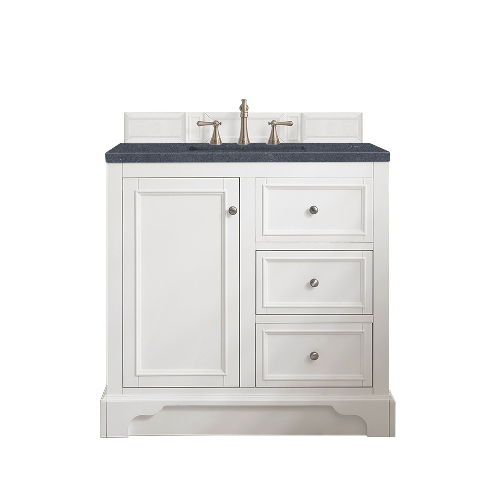 James Martin 825-V36-BW-3CSP De Soto 36" Single Vanity, Bright White, w/ 3 CM Charcoal Soapstone Quartz Top