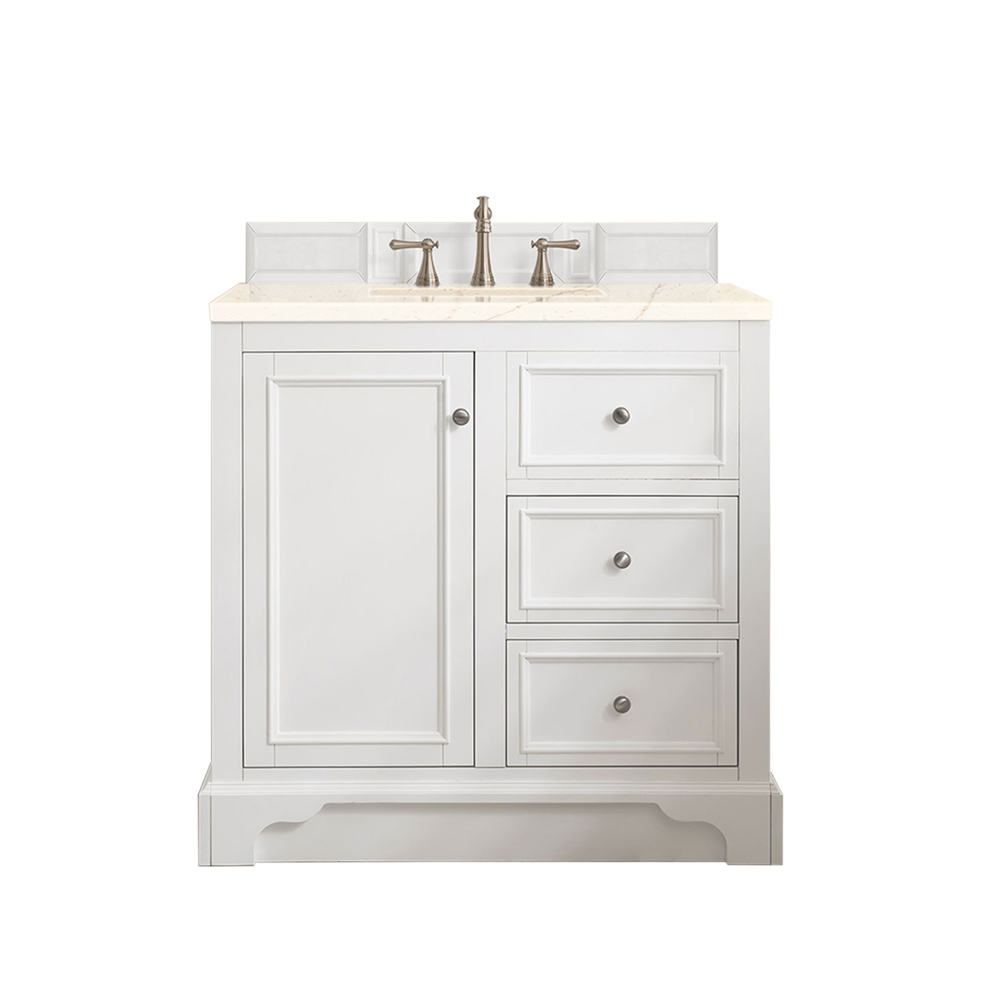 James Martin 825-V36-BW-3EMR De Soto 36" Single Vanity, Bright White, w/ 3 CM Eternal Marfil Quartz Top