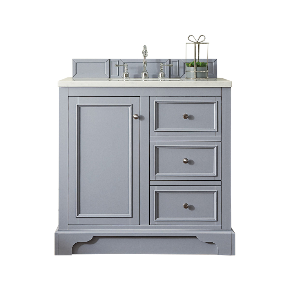 James Martin 825-V36-SL-3AF De Soto 36" Single Vanity, Silver Gray w/ 3 CM Arctic Fall Solid Surface Top