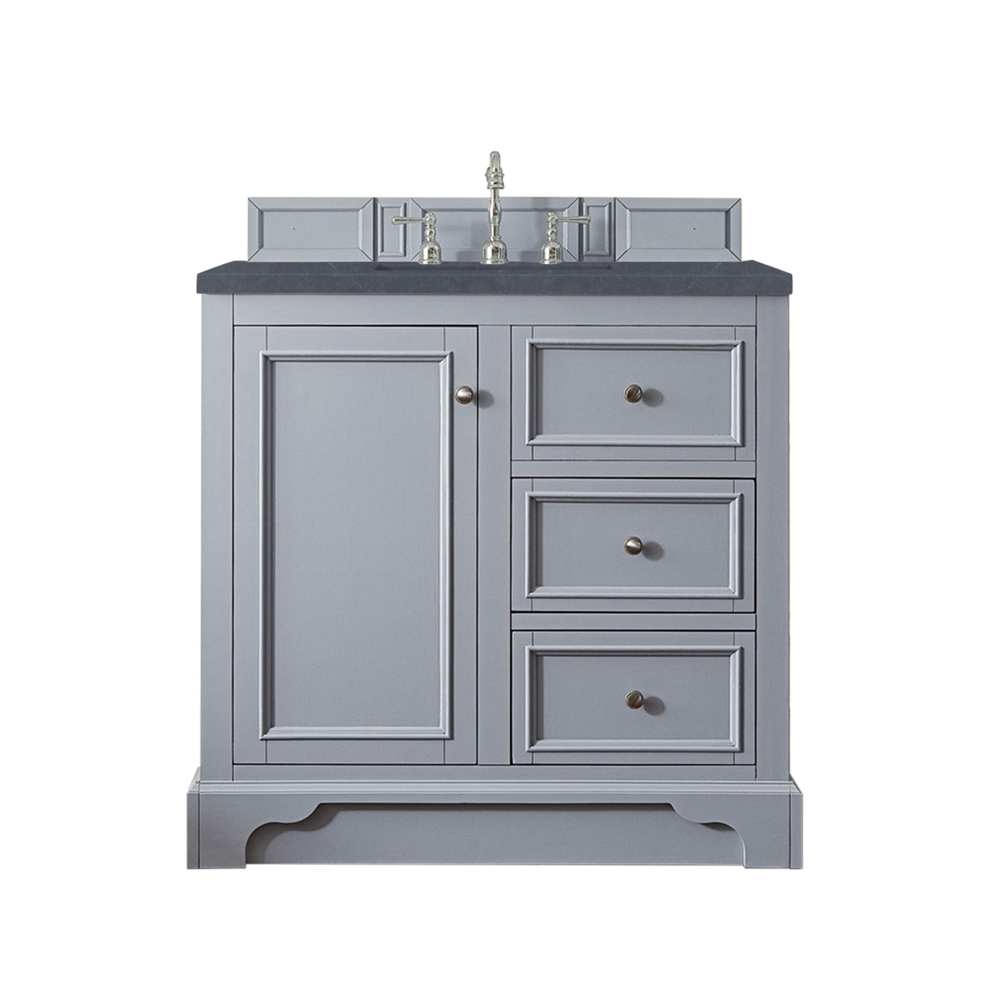 James Martin 825-V36-SL-3CSP De Soto 36" Single Vanity, Silver Gray, w/ 3 CM Charcoal Soapstone Quartz Top