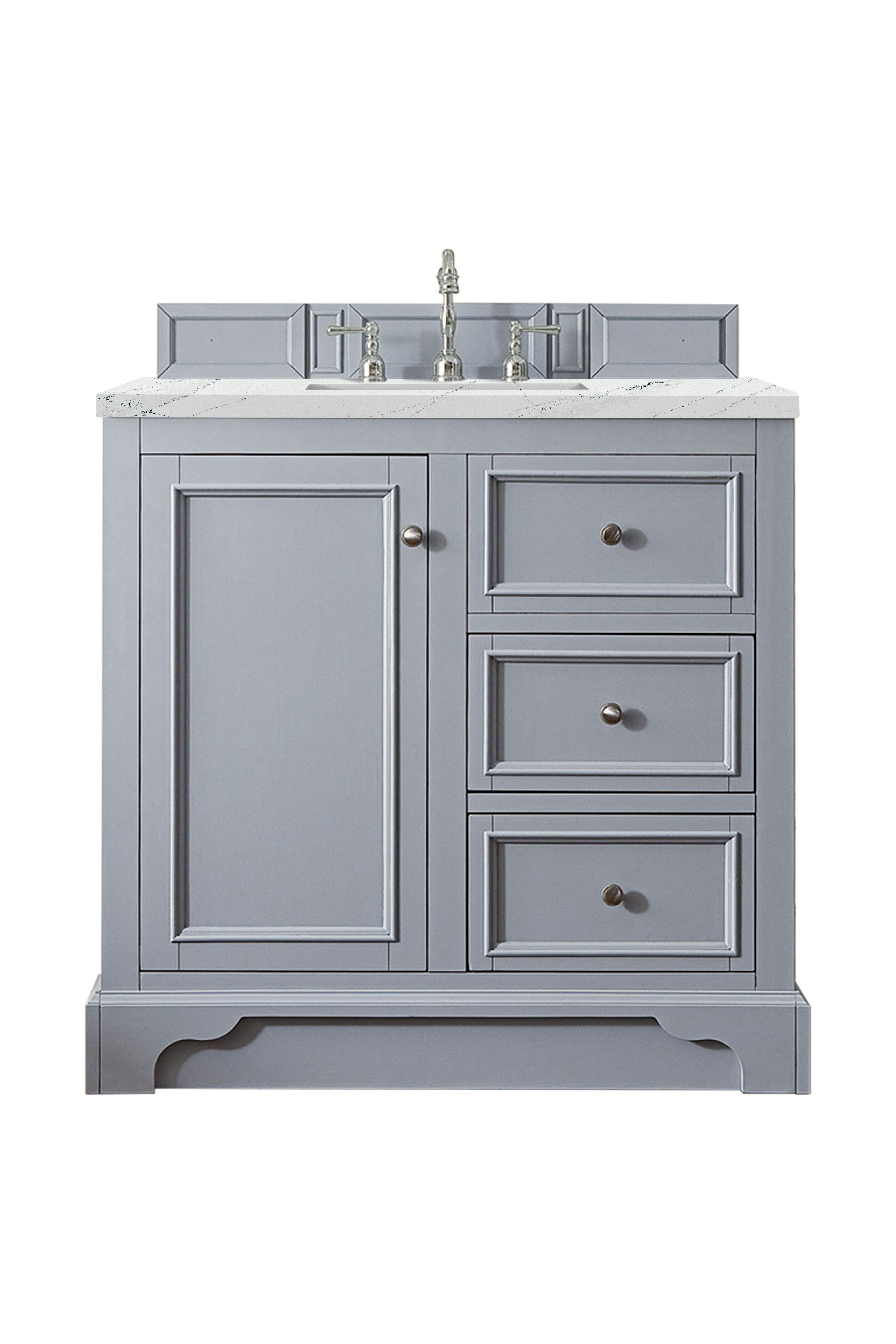 James Martin 825-V36-SL-3ENC De Soto 36" Single Vanity, Silver Gray, w/ 3 CM Ethereal Noctis Quartz Top