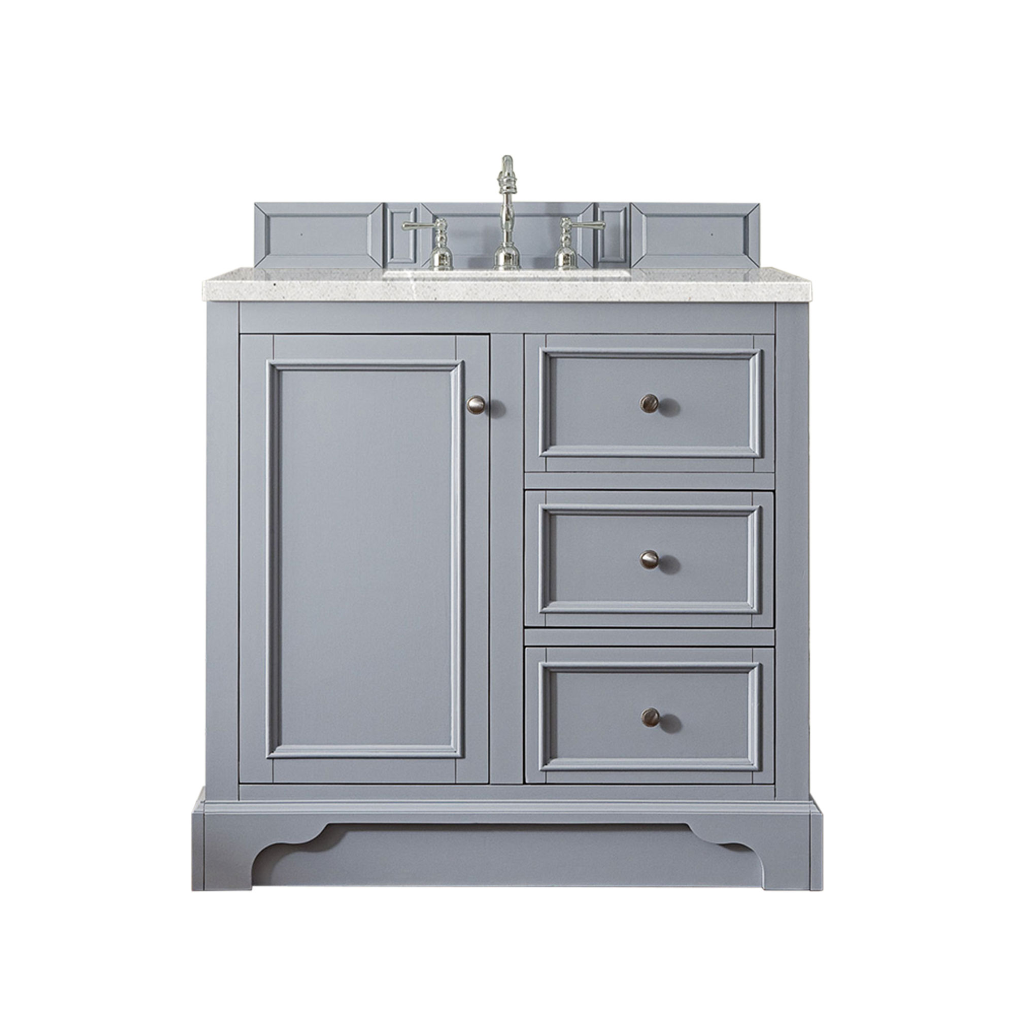 James Martin 825-V36-SL-3ESR De Soto 36" Single Vanity, Silver Gray, w/ 3 CM Eternal Serena Quartz Top