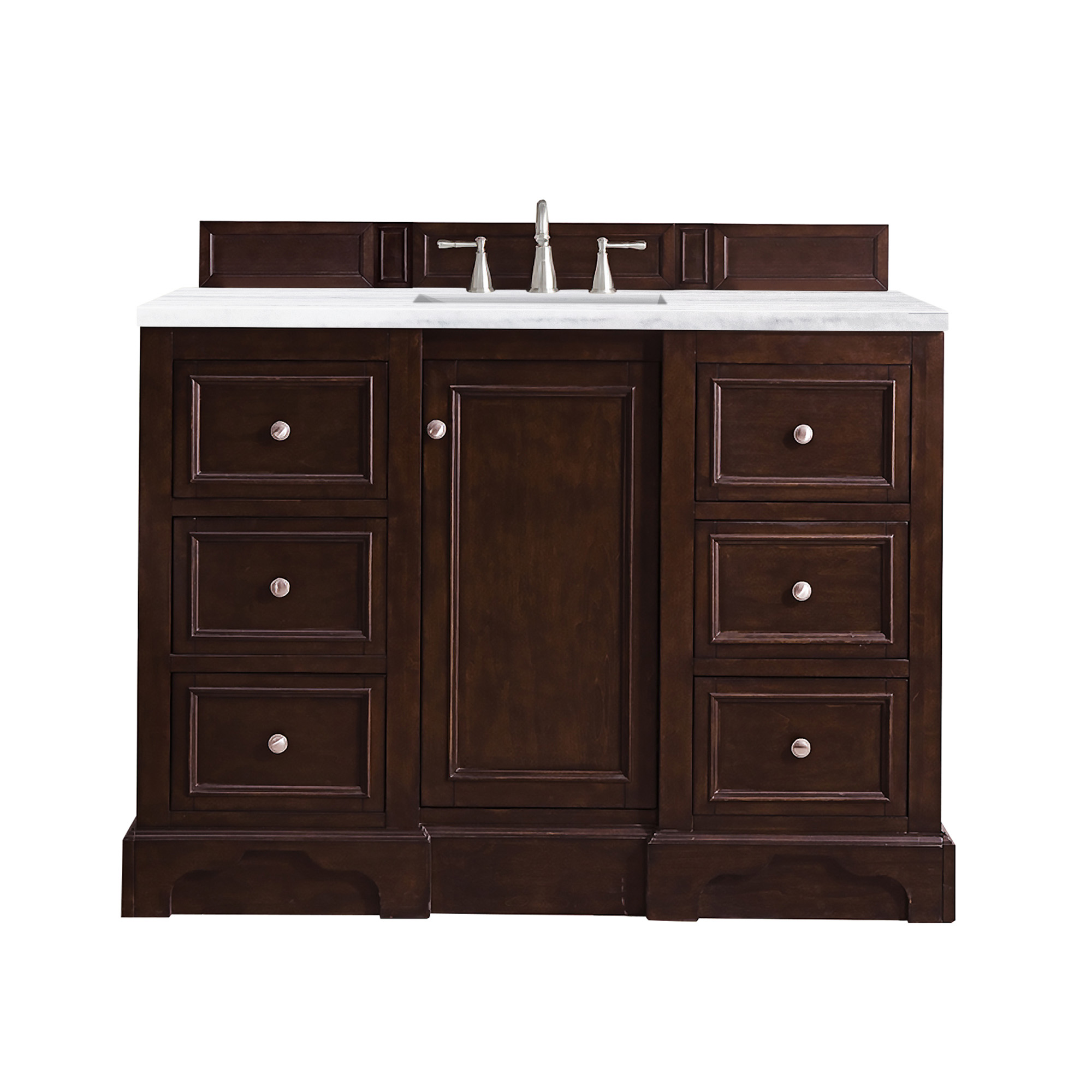 James Martin 825-V48-BNM-3AF De Soto 48" Single Vanity, Burnished Mahogany w/ 3 CM Arctic Fall Solid Surface Top