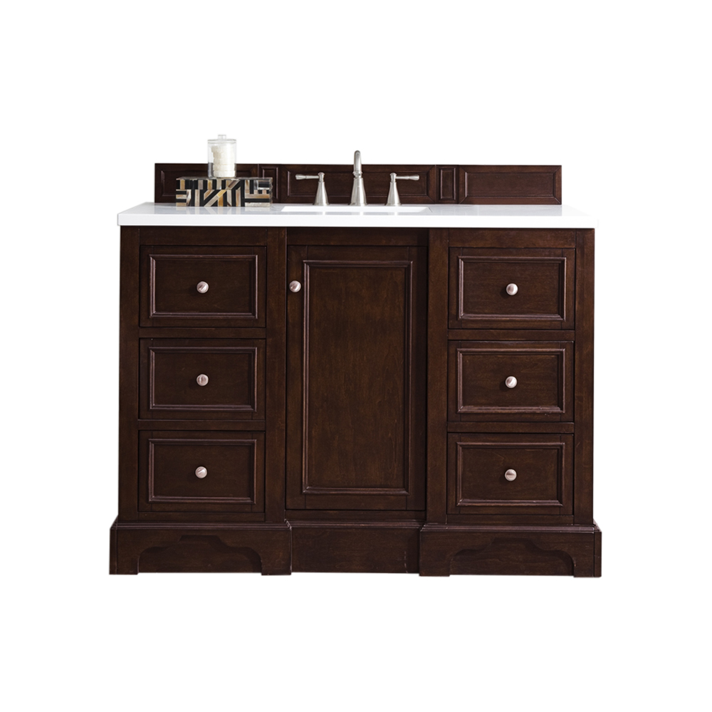 James Martin 825-V48-BNM-3CLW De Soto 48" Single Vanity, Burnished Mahogany, w/ 3 CM Classic White Quartz Top