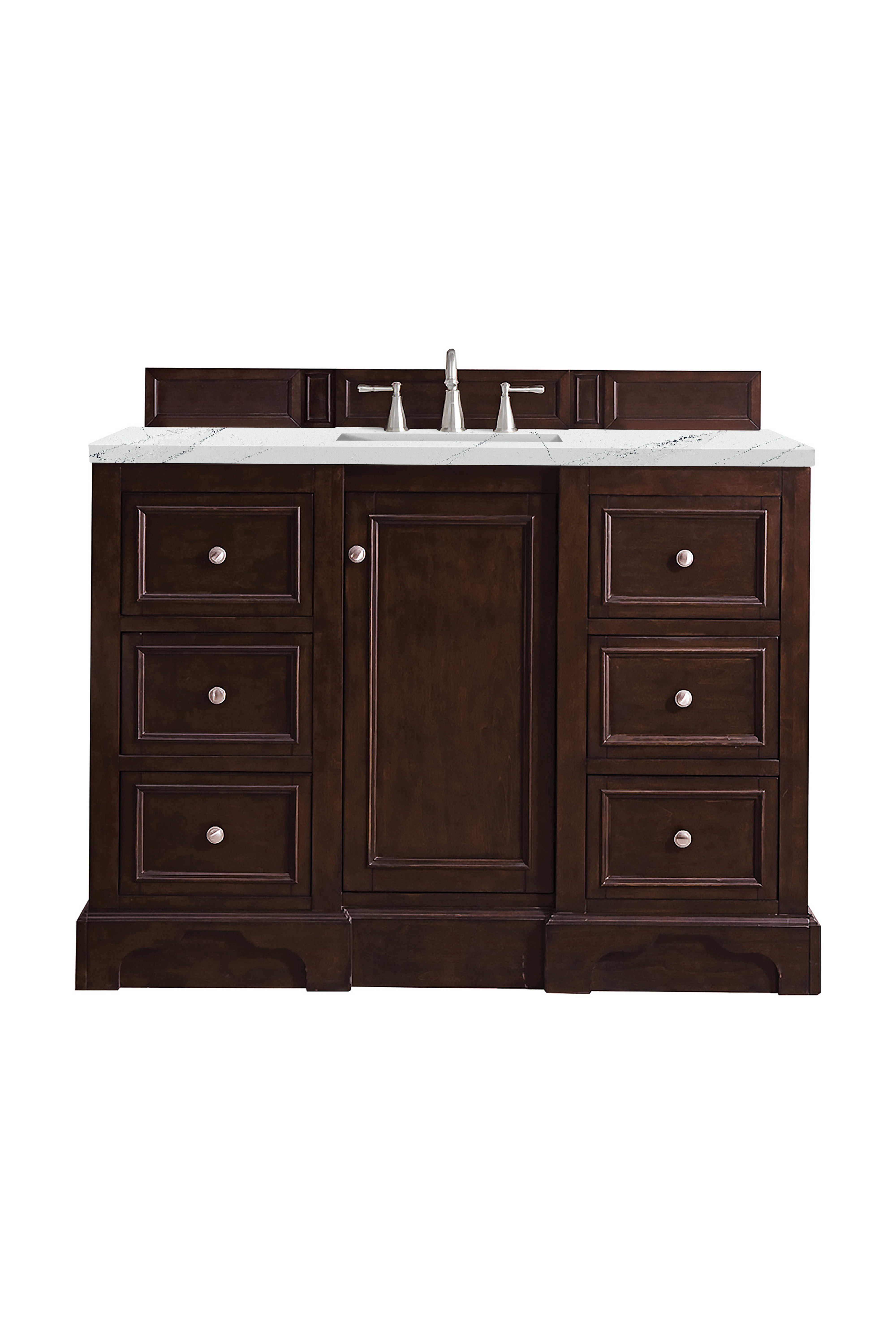 James Martin 825-V48-BNM-3ENC De Soto 48" Single Vanity, Burnished Mahogany, w/ 3 CM Ethereal Noctis Quartz Top