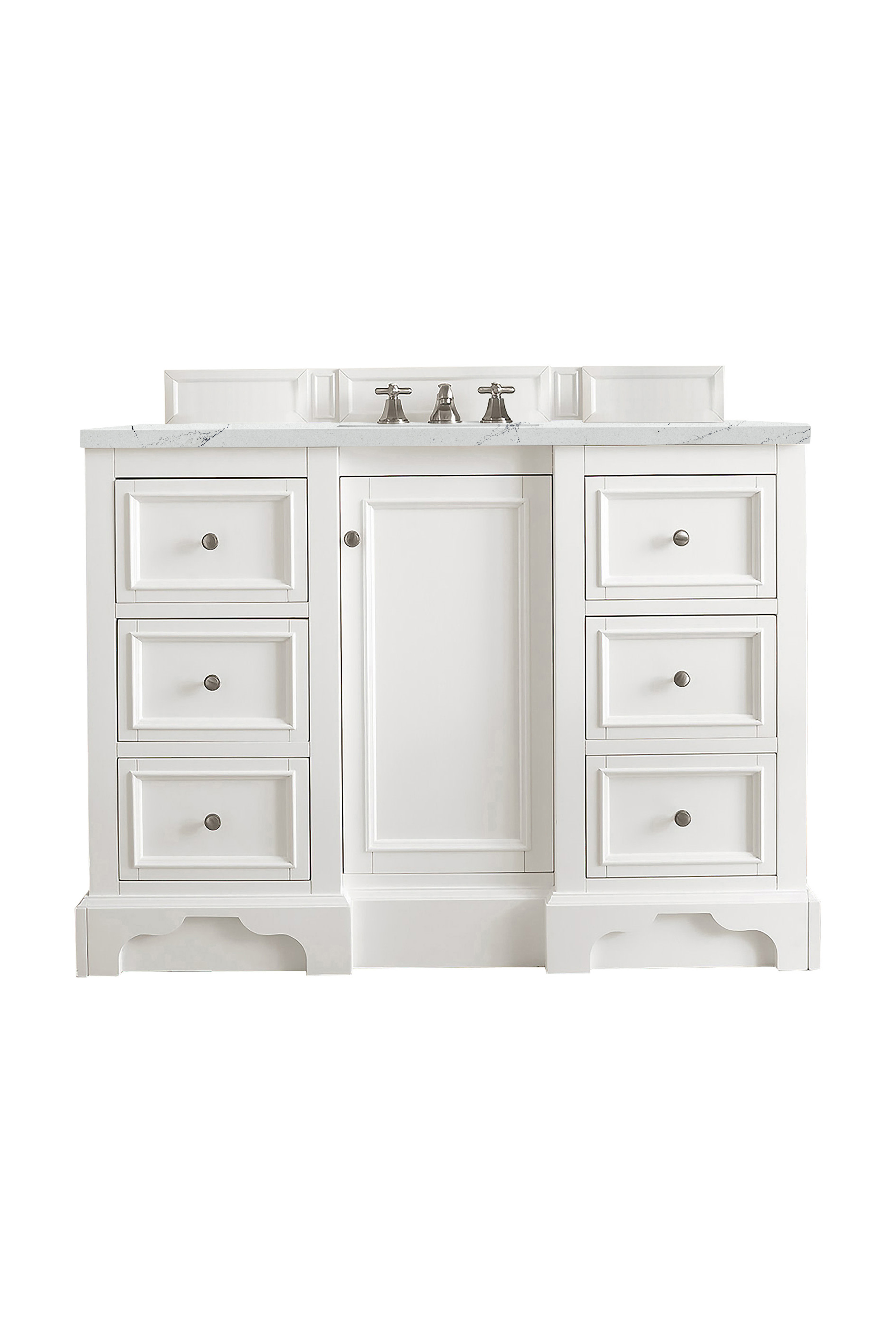 James Martin 825-V48-BW-3ENC De Soto 48" Single Vanity, Bright White, w/ 3 CM Ethereal Noctis Quartz Top