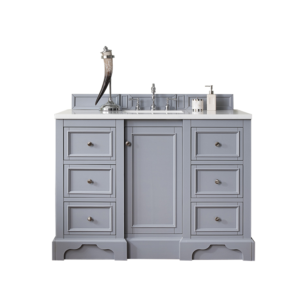 James Martin 825-V48-SL-3AF De Soto 48" Single Vanity, Silver Gray w/ 3 CM Arctic Fall Solid Surface Top