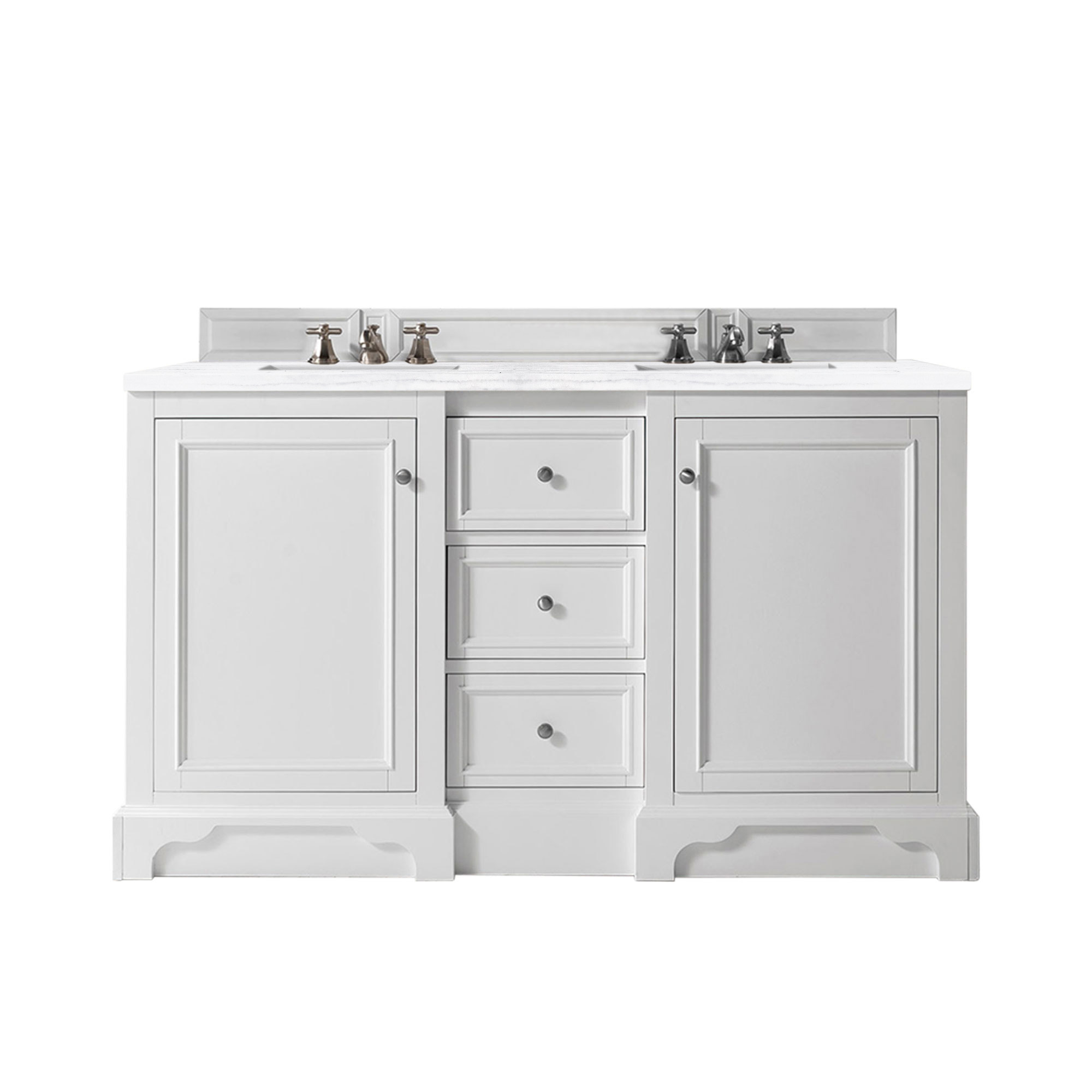 James Martin 825-V60D-BW-3AF De Soto 60" Double Vanity, Bright White w/ 3 CM Arctic Fall Solid Surface Top