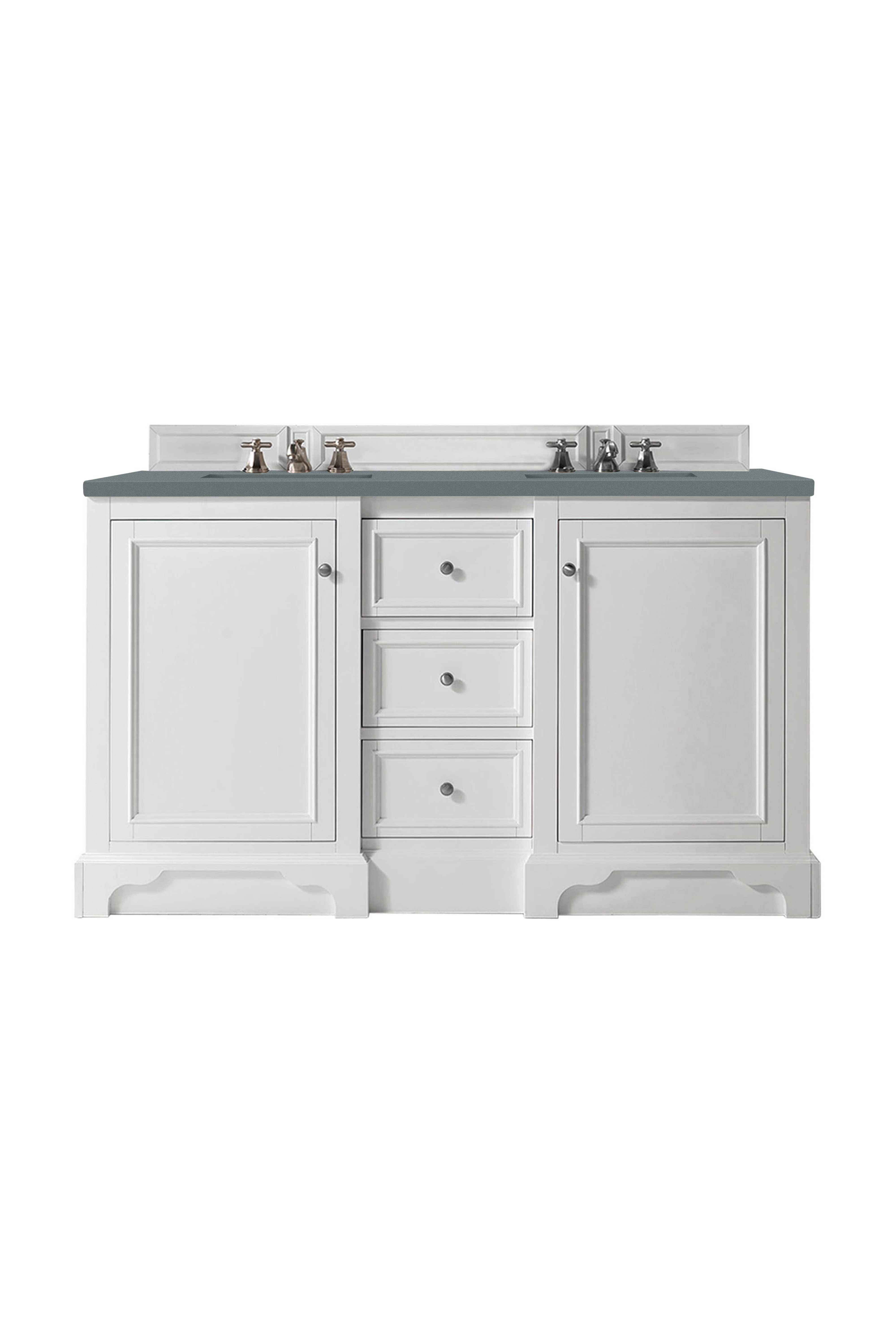 James Martin 825-V60D-BW-3CBL De Soto 60" Double Vanity, Bright White, w/ 3 CM Cala Blue Quartz Top