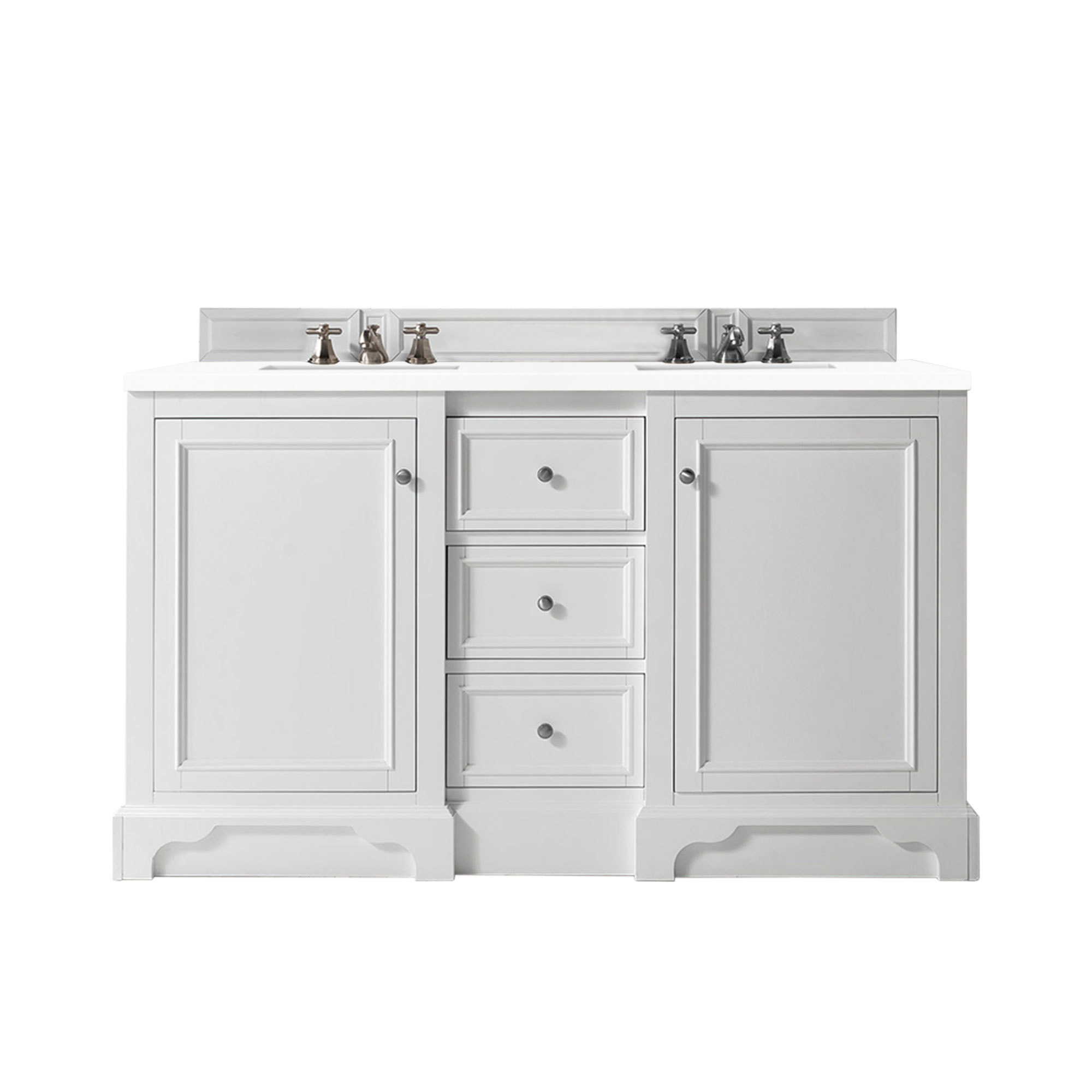 James Martin 825-V60D-BW-3CLW De Soto 60" Double Vanity, Bright White, w/ 3 CM Classic White Quartz Top