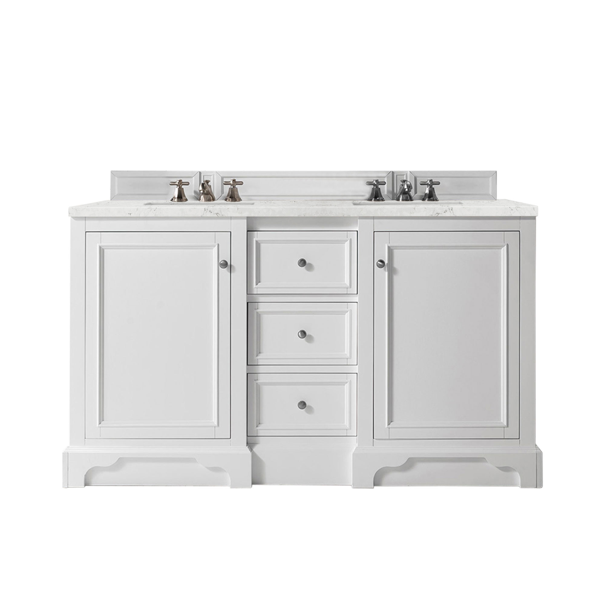 James Martin 825-V60D-BW-3EJP De Soto 60" Double Vanity, Bright White, w/ 3 CM Eternal Jasmine Pearl Quartz Top