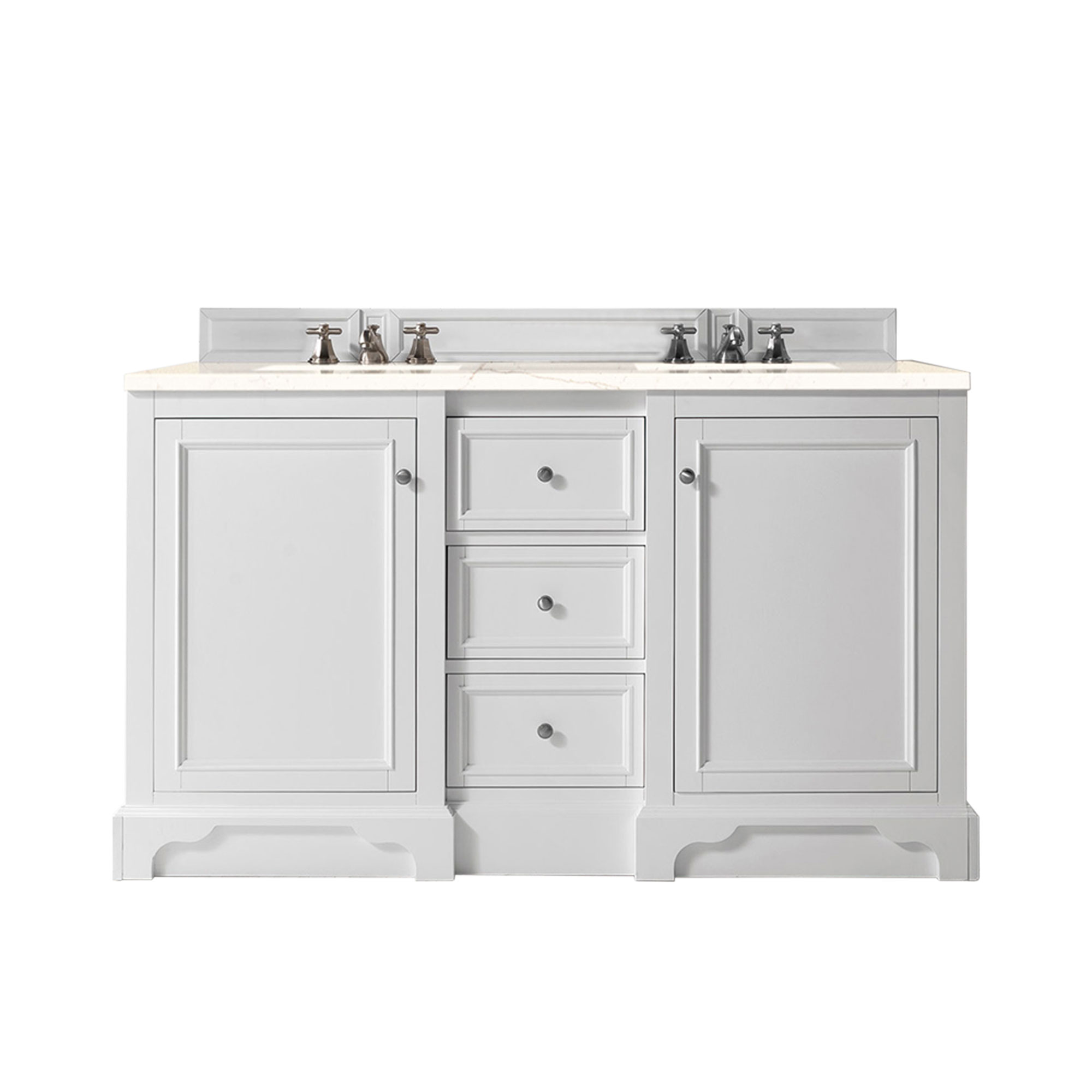 James Martin 825-V60D-BW-3EMR De Soto 60" Double Vanity, Bright White, w/ 3 CM Eternal Marfil Quartz Top