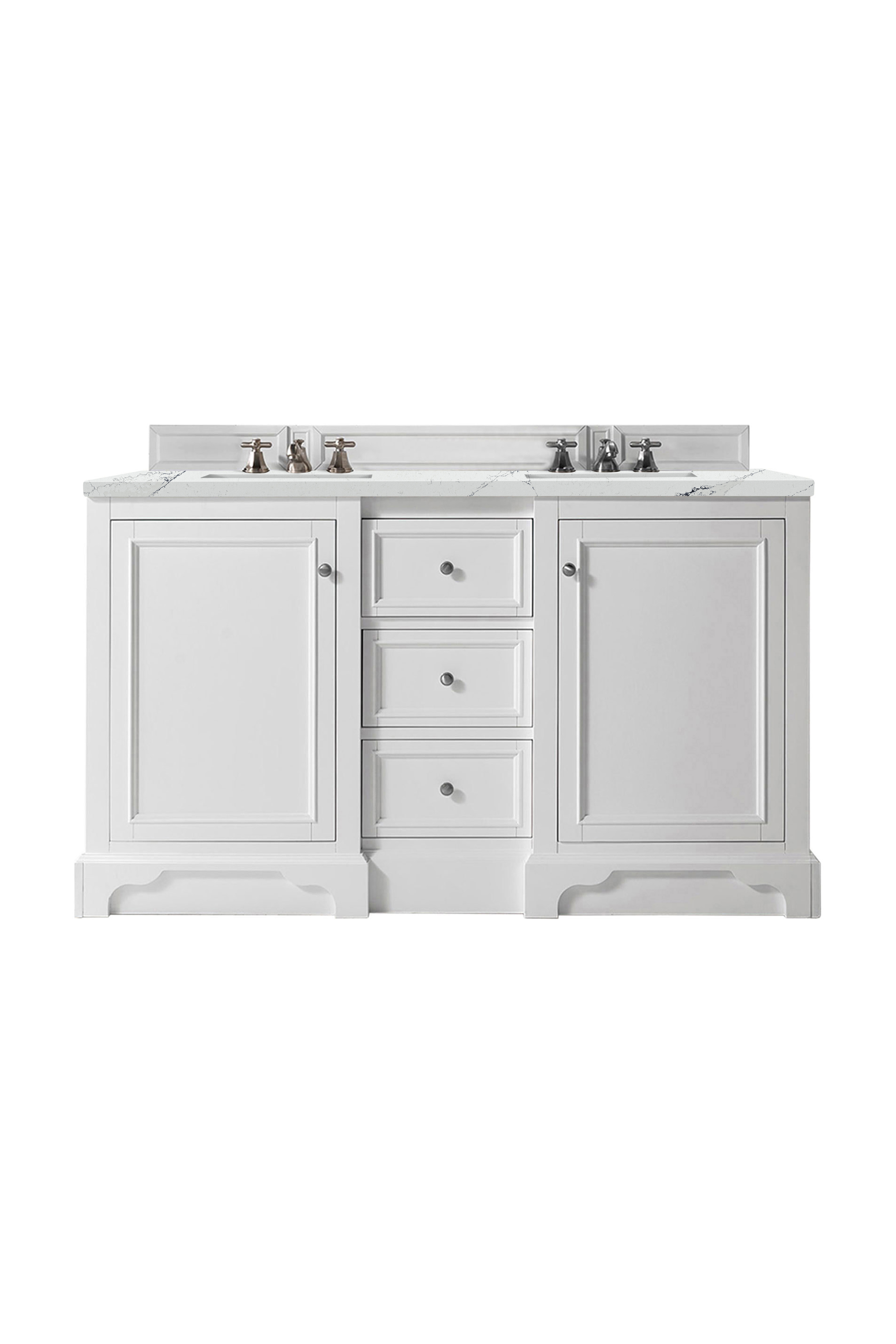 James Martin 825-V60D-BW-3ENC De Soto 60" Double Vanity, Bright White, w/ 3 CM Ethereal Noctis Quartz Top