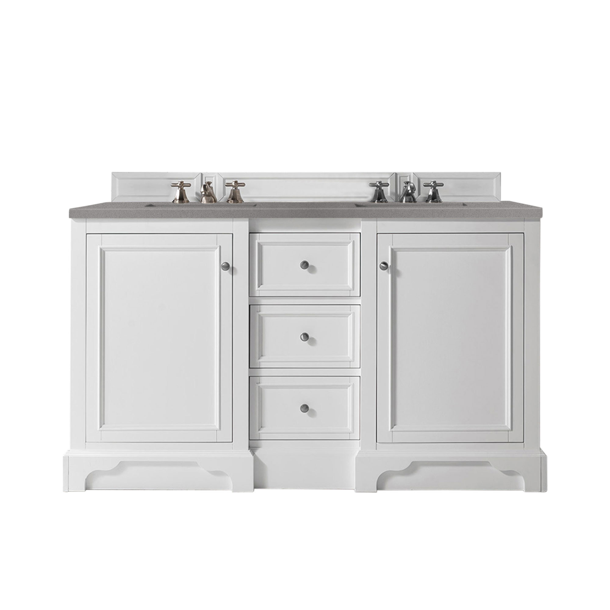 James Martin 825-V60D-BW-3GEX De Soto 60" Double Vanity, Bright White, w/ 3 CM Grey Expo Quartz Top