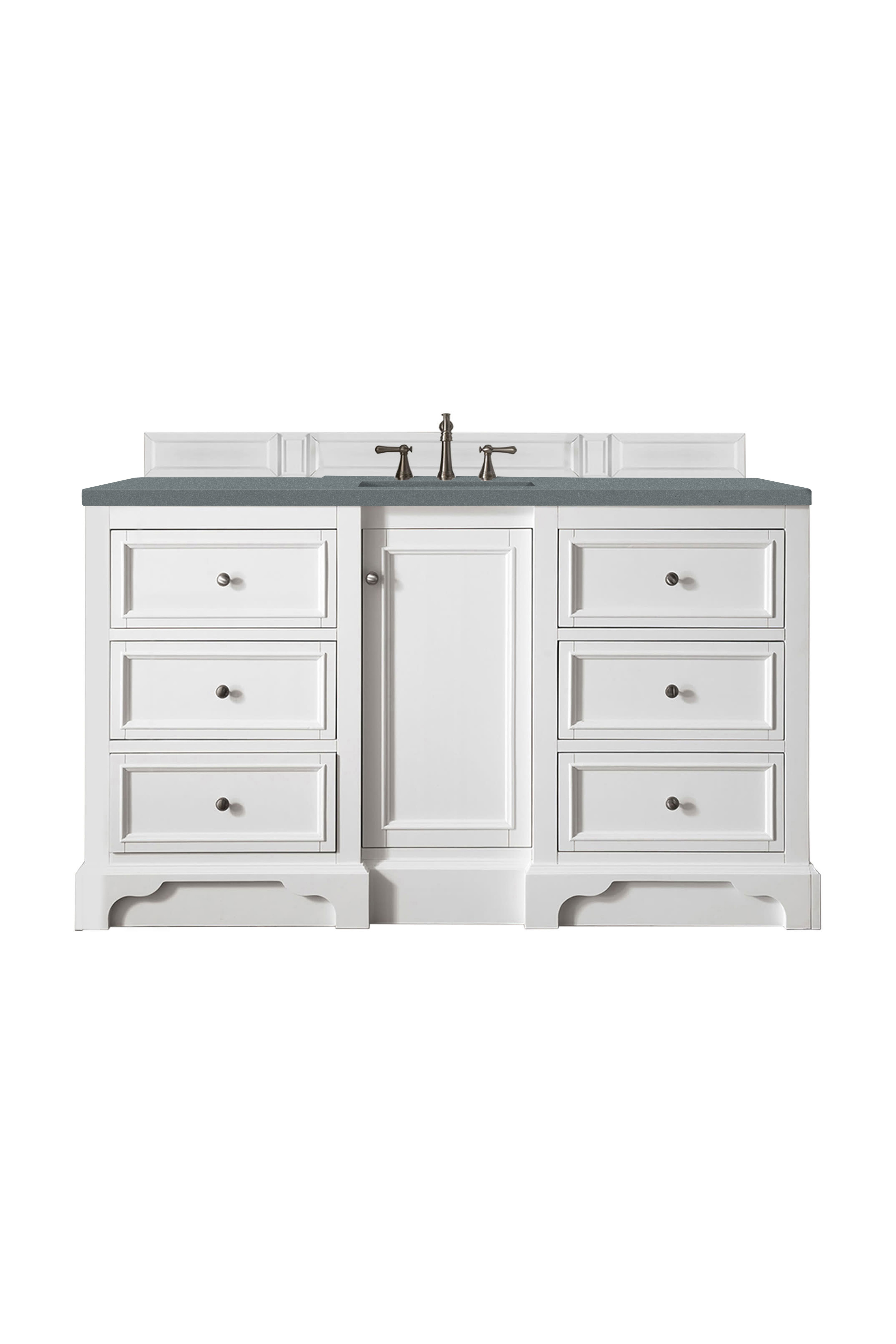 James Martin 825-V60S-BW-3CBL De Soto 60" Single Vanity, Bright White, w/ 3 CM Cala Blue Quartz Top