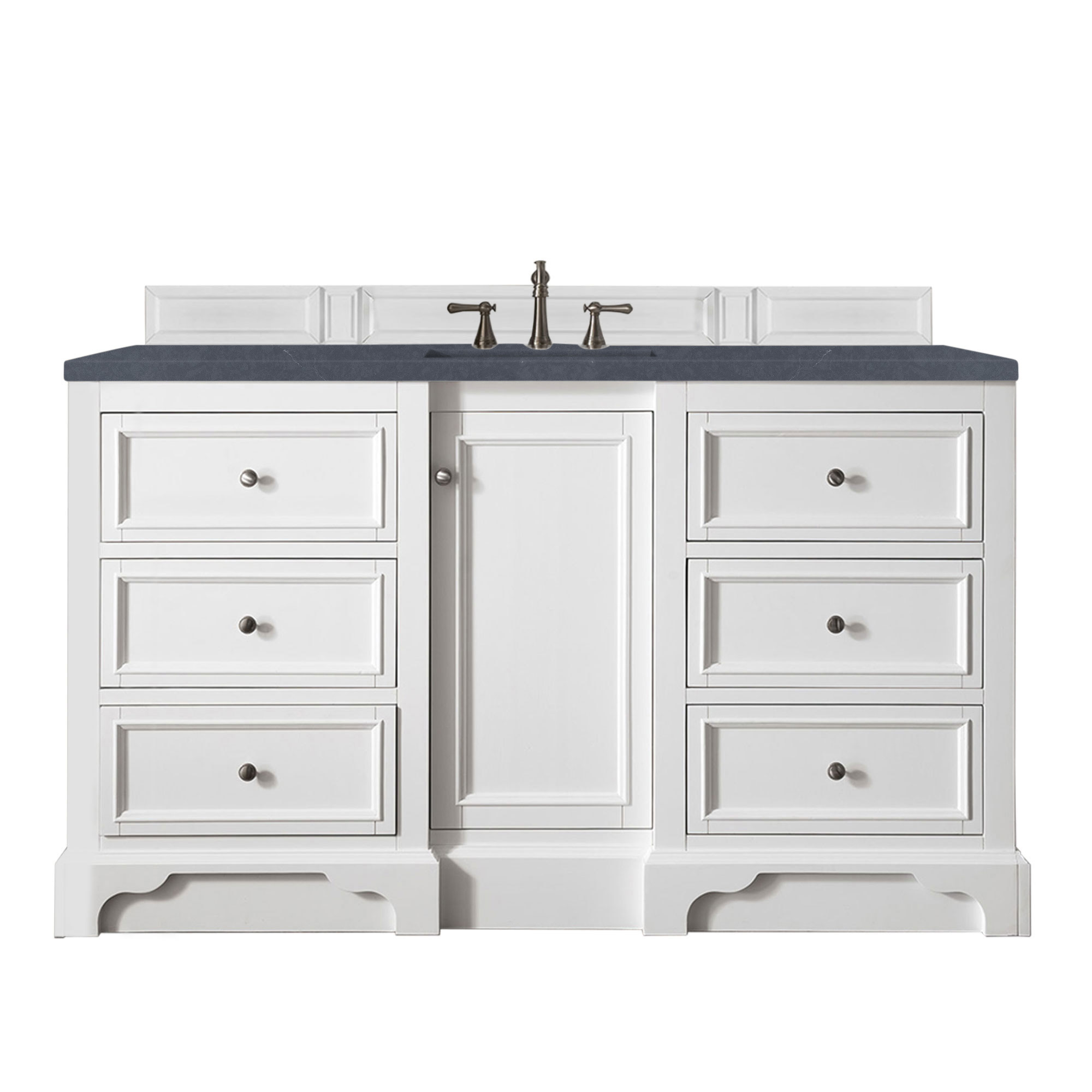 James Martin 825-V60S-BW-3CSP De Soto 60" Single Vanity, Bright White, w/ 3 CM Charcoal Soapstone Quartz Top