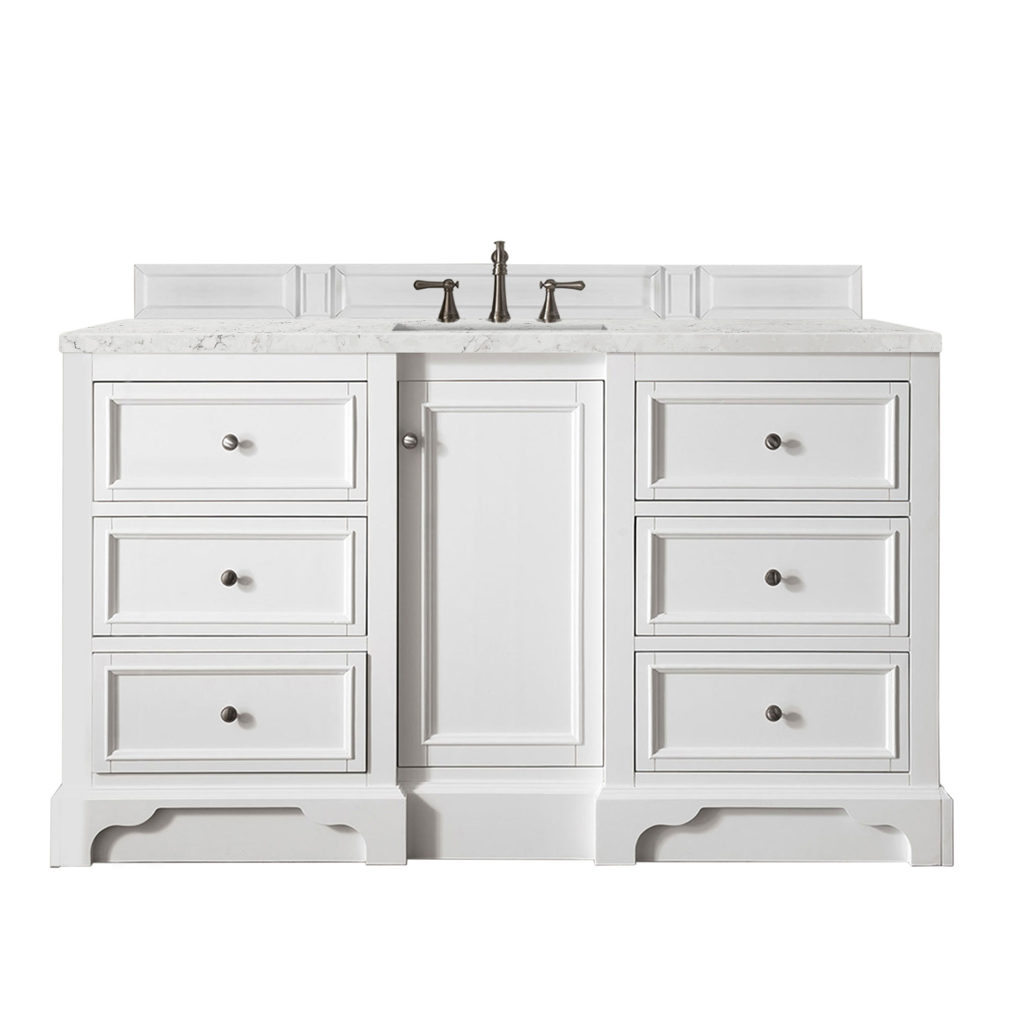 James Martin 825-V60S-BW-3EJP De Soto 60" Single Vanity, Bright White, w/ 3 CM Eternal Jasmine Pearl Quartz Top