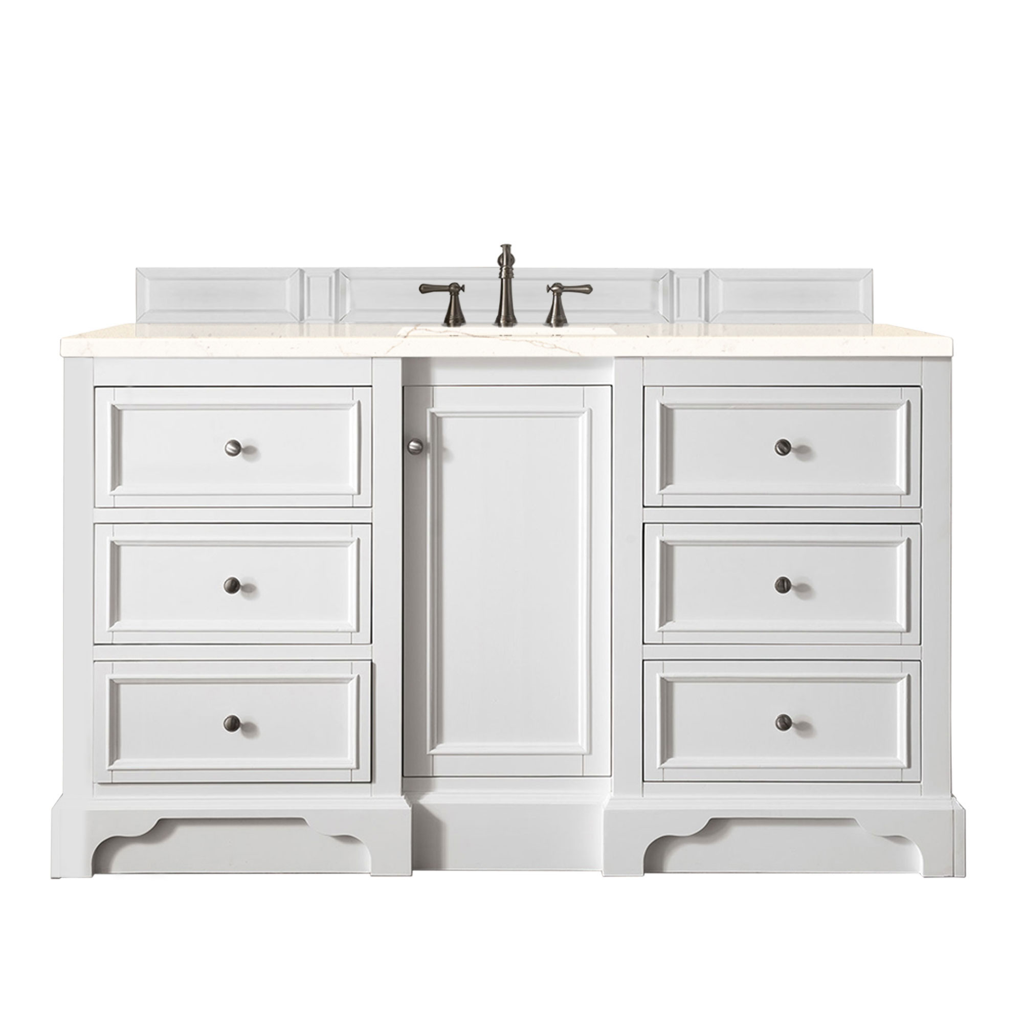 James Martin 825-V60S-BW-3EMR De Soto 60" Single Vanity, Bright White, w/ 3 CM Eternal Marfil Quartz Top