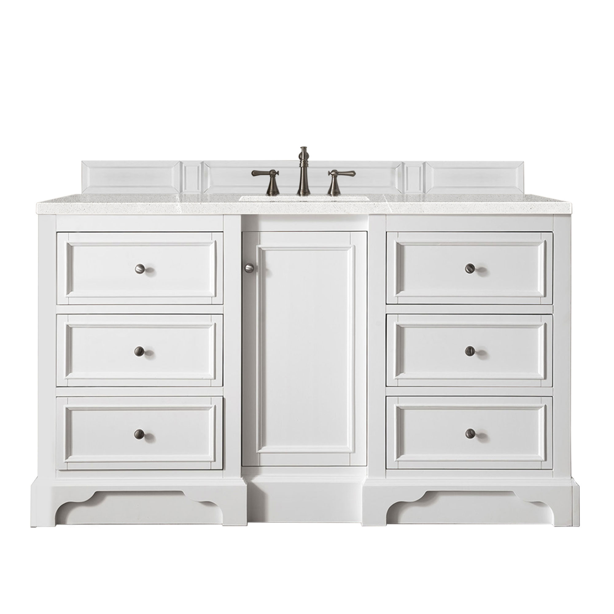 James Martin 825-V60S-BW-3ESR De Soto 60" Single Vanity, Bright White, w/ 3 CM Eternal Serena Quartz Top