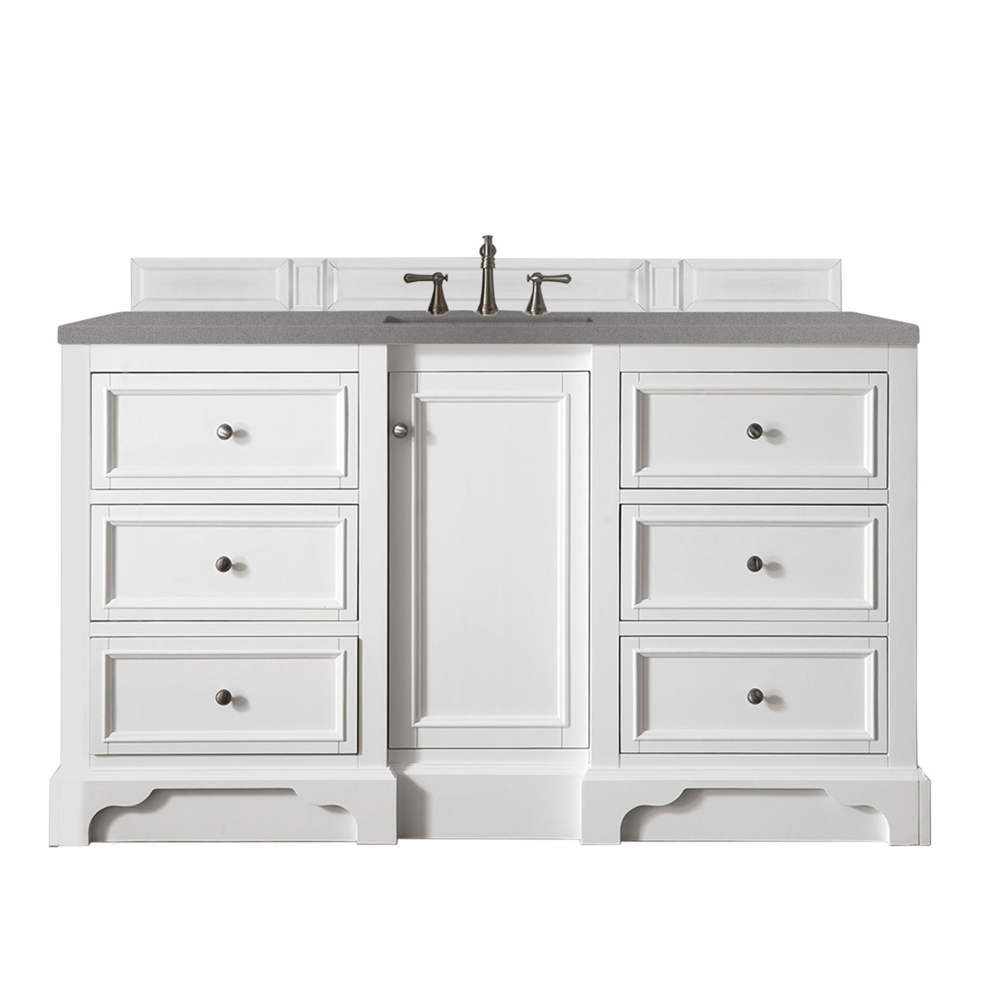 James Martin 825-V60S-BW-3GEX De Soto 60" Single Vanity, Bright White, w/ 3 CM Grey Expo Quartz Top