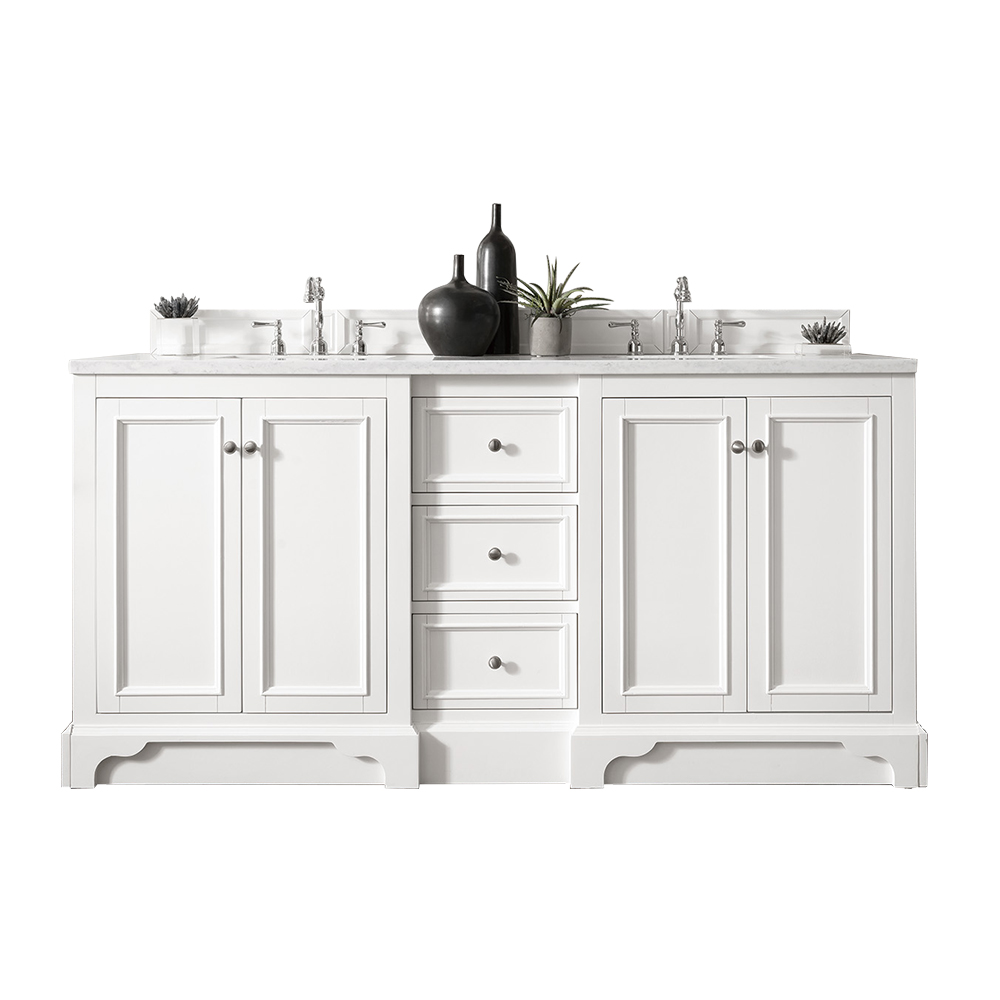 James Martin 825-V72-BW-3AF De Soto 72" Double Vanity, Bright White w/ 3 CM Arctic Fall Solid Surface Top