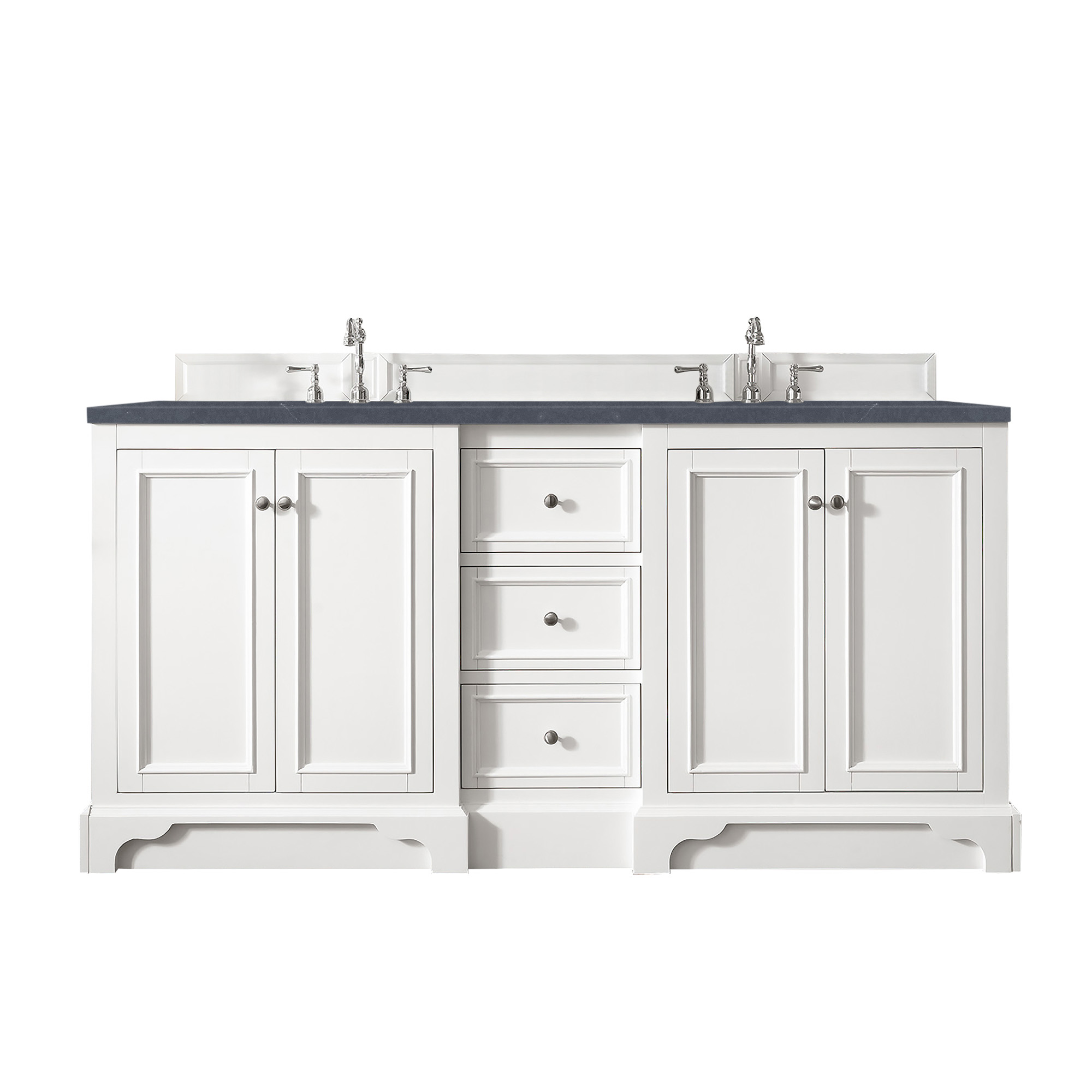 James Martin 825-V72-BW-3CSP De Soto 72" Double Vanity, Bright White, w/ 3 CM Charcoal Soapstone Quartz Top