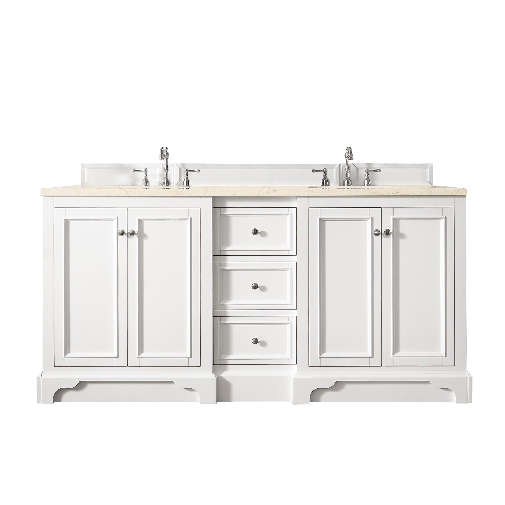 James Martin 825-V72-BW-3EMR De Soto 72" Double Vanity, Bright White, w/ 3 CM Eternal Marfil Quartz Top