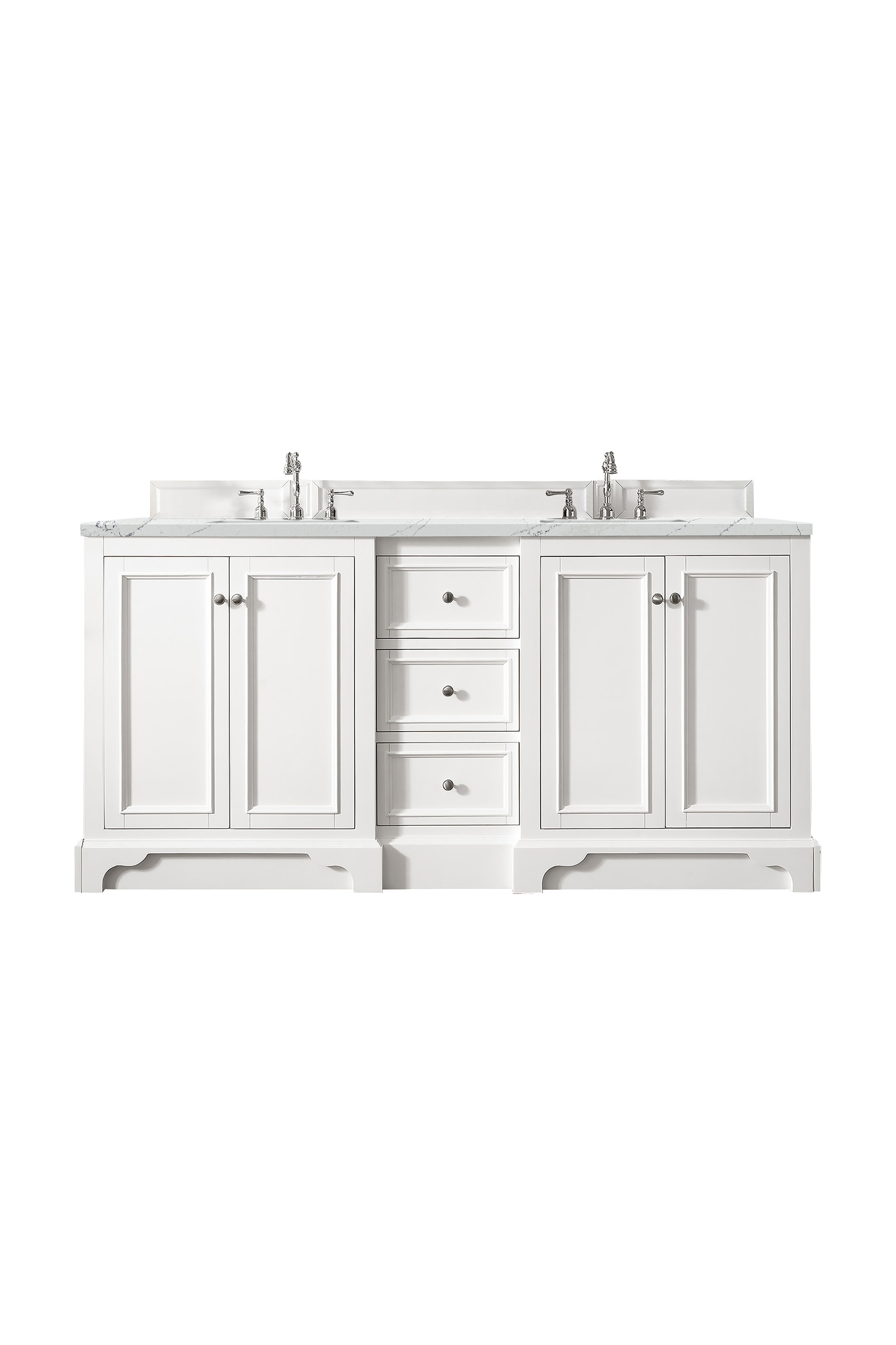 James Martin 825-V72-BW-3ENC De Soto 72" Double Vanity, Bright White, w/ 3 CM Ethereal Noctis Quartz Top