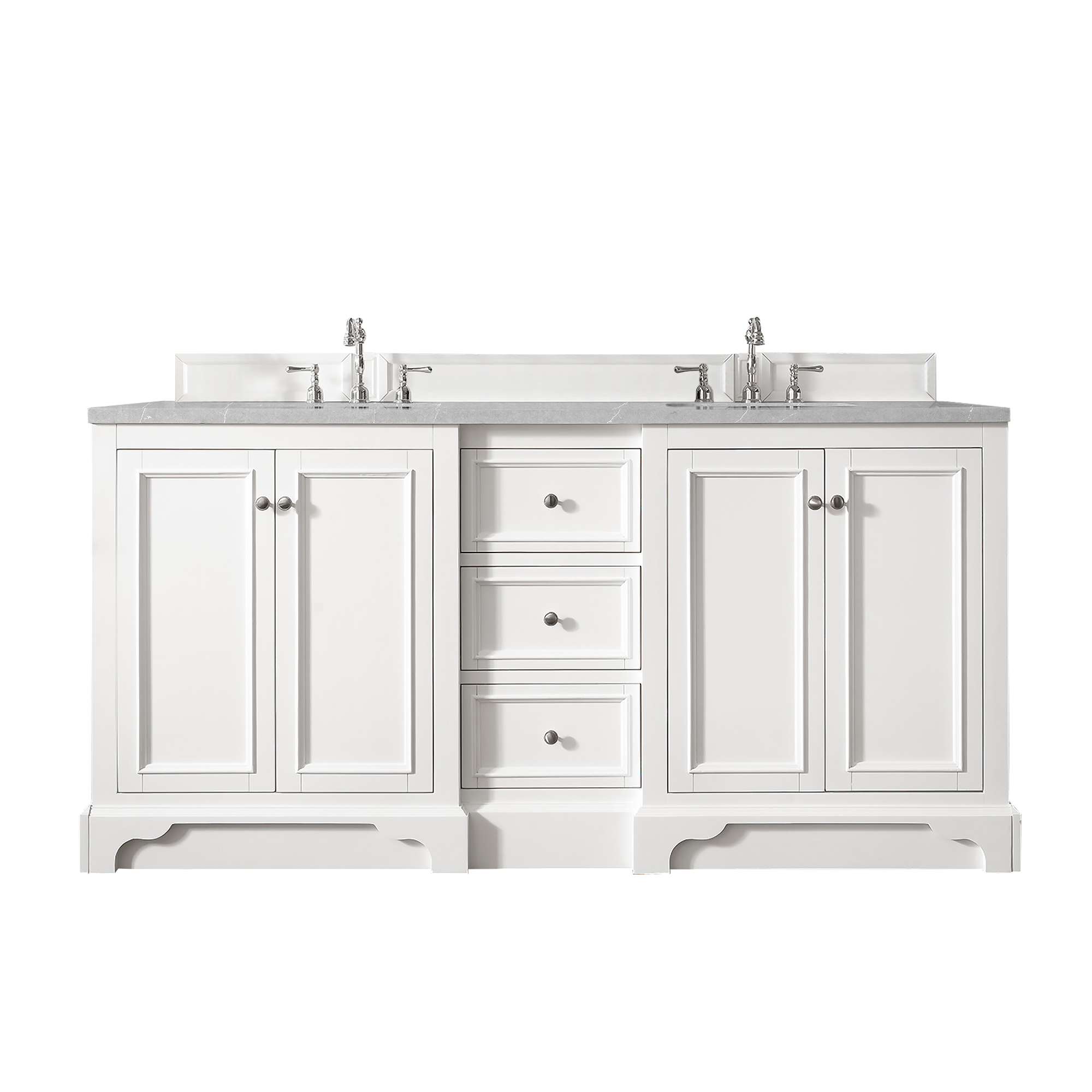 James Martin 825-V72-BW-3ESR De Soto 72" Double Vanity, Bright White, w/ 3 CM Eternal Serena Quartz Top