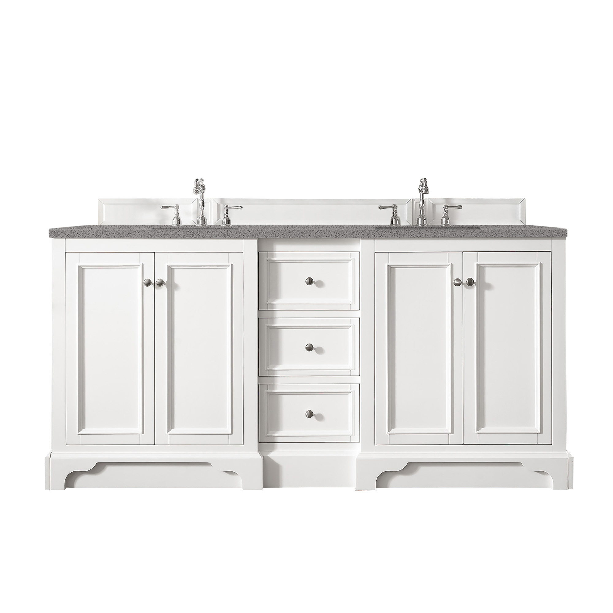 James Martin 825-V72-BW-3GEX De Soto 72" Double Vanity, Bright White, w/ 3 CM Grey Expo Quartz Top