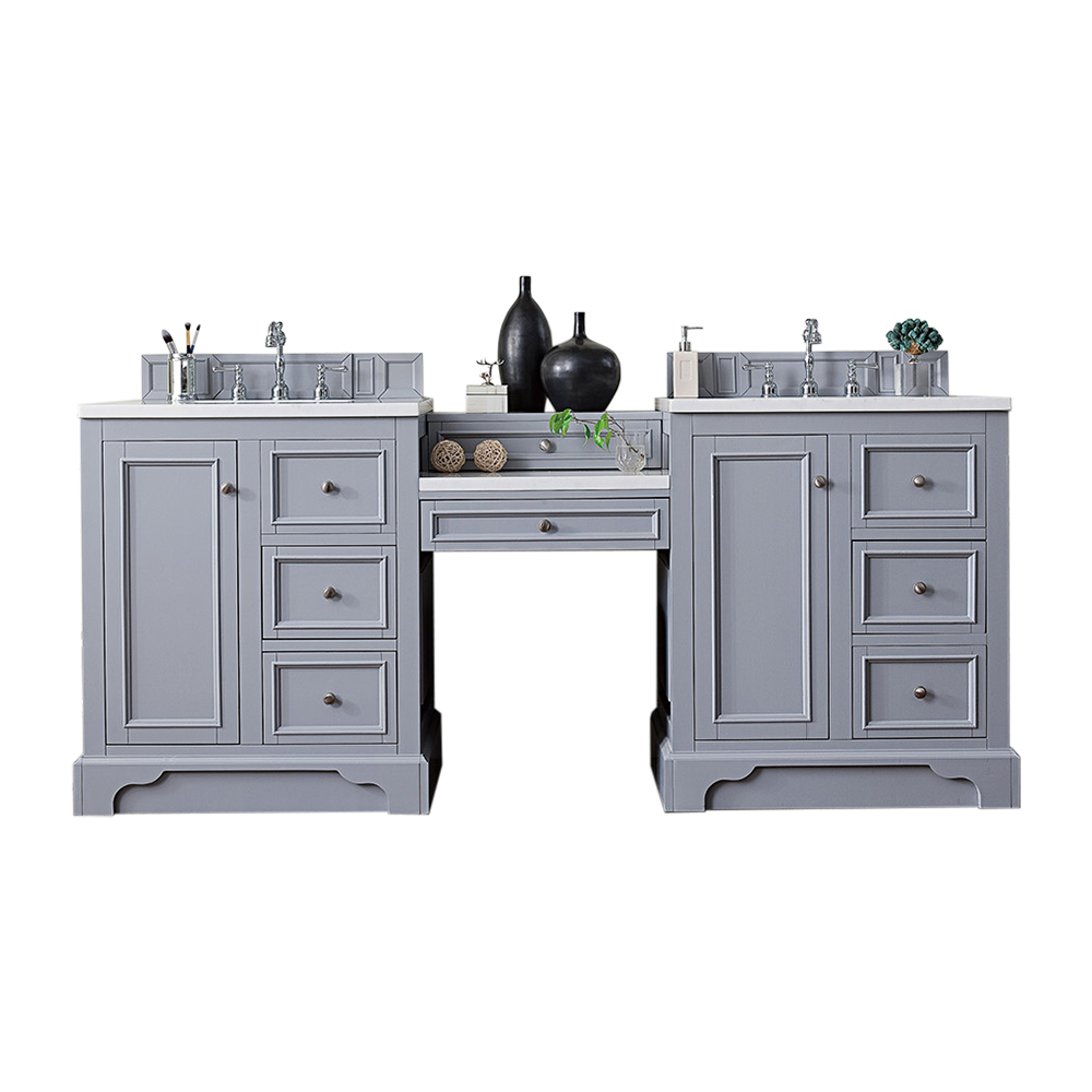 James Martin 825-V82-SL-DU-AF De Soto 82" Double Vanity Set, Silver Gray w/ Makeup Table, 3 CM Arctic Fall Solid Surface Top