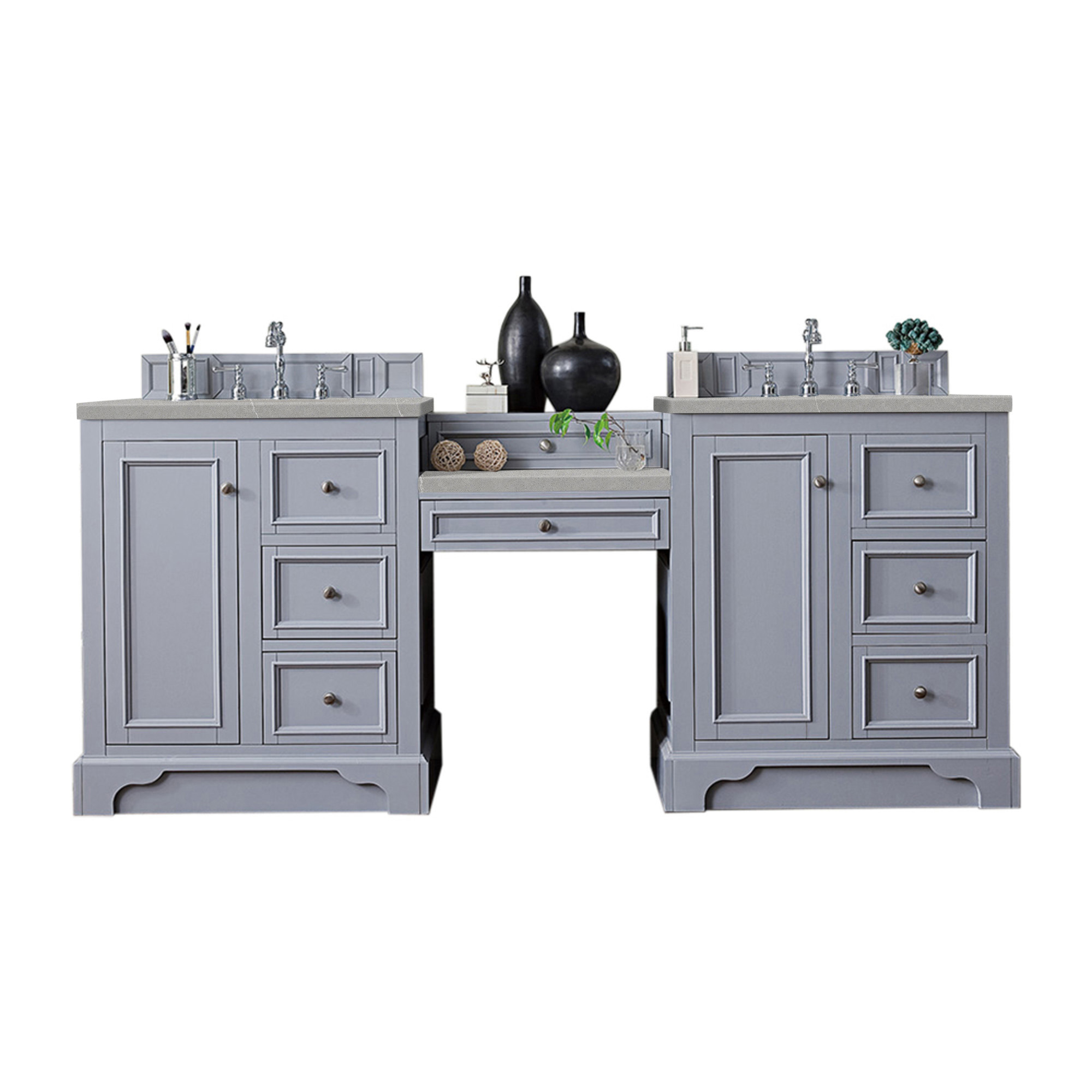 James Martin 825-V82-SL-DU-ESR De Soto 82" Double Vanity Set, Silver Gray w/ Makeup Table, 3 CM Eternal Serena Quartz Top